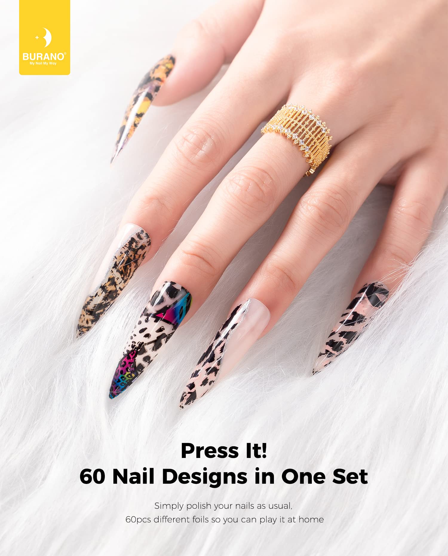 Selection of 60 assorted nail foil art stickers included in the Burano kit