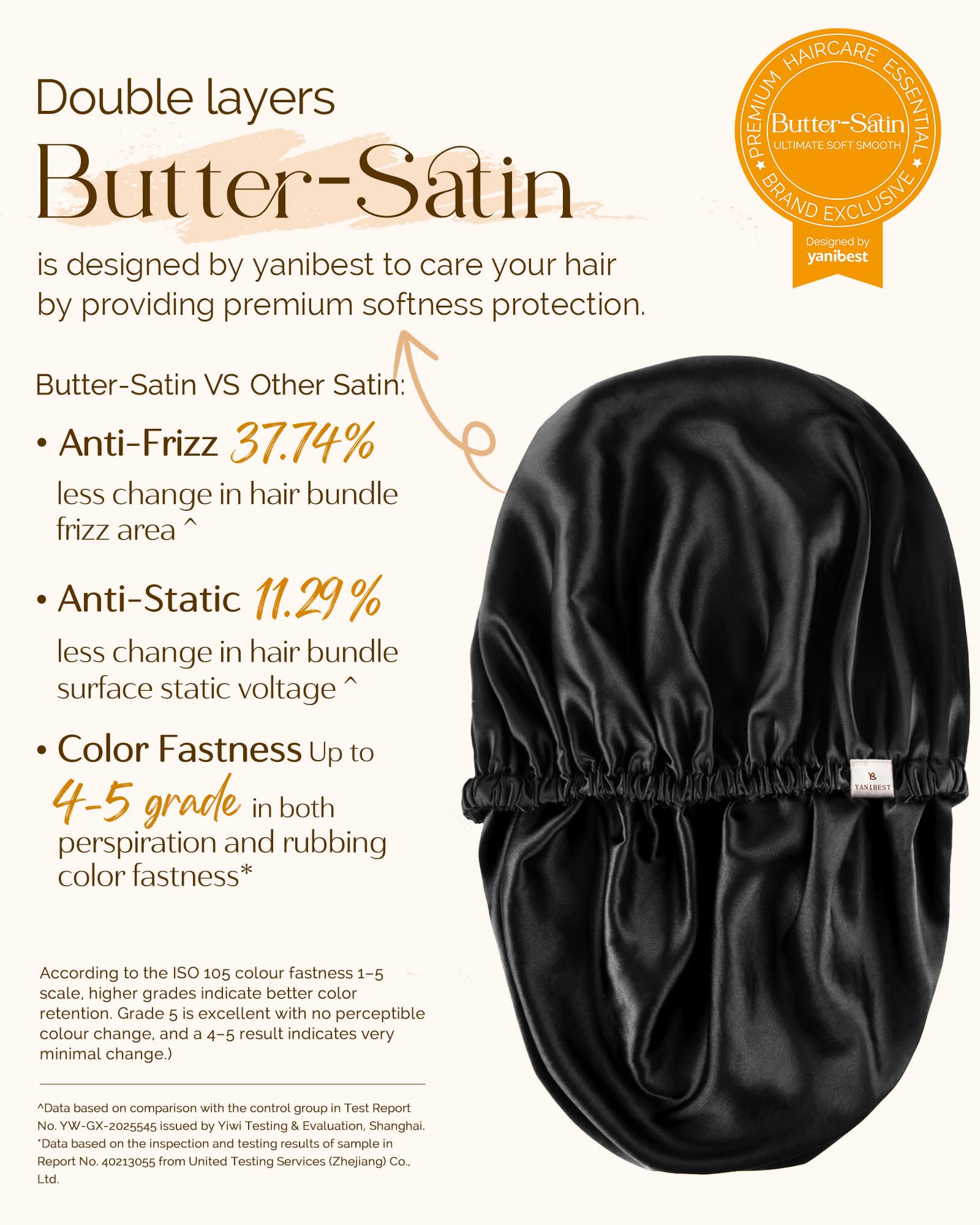 Double layer reversible satin material comparison showing the breathable inner lining of the bonnet.