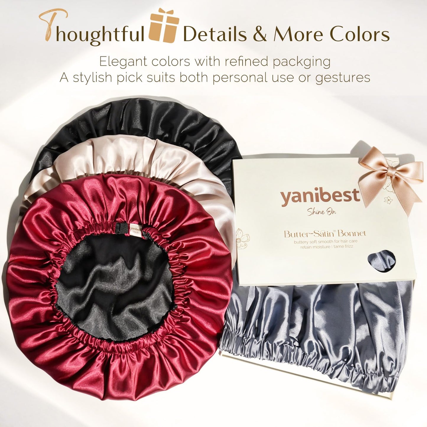 Packaging presentation of the authentic imported YANIBEST premium overnight hair wrap cap.