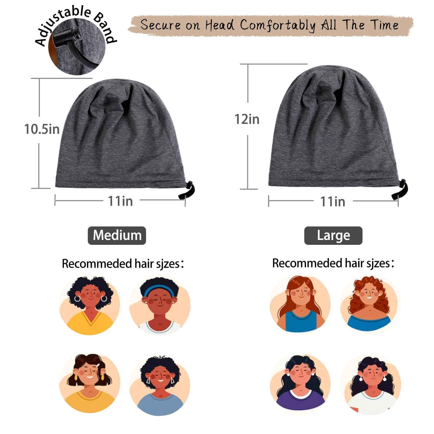 NICPOO slouchy sleep cap for curly hair protection worn by a model in a bedroom setting