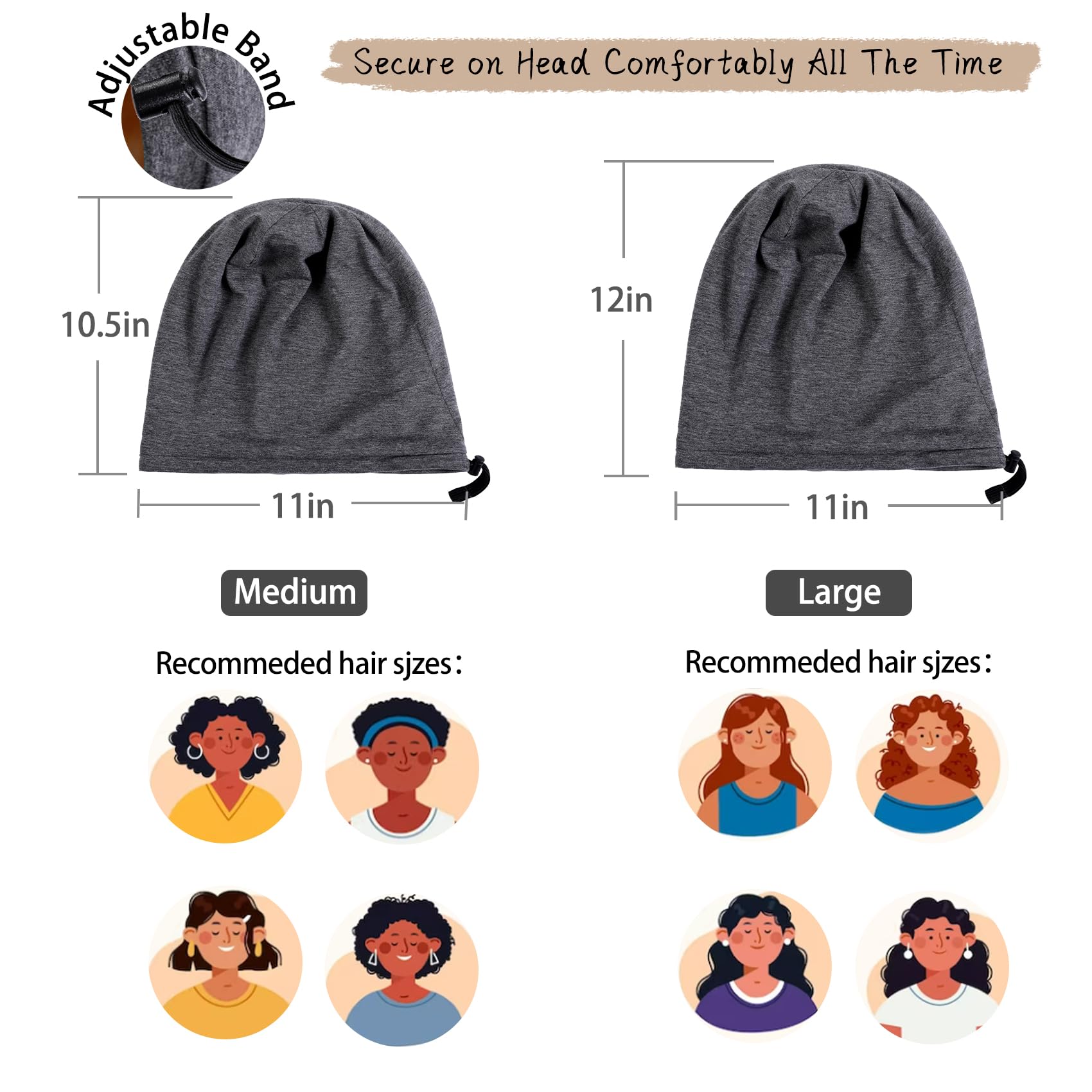 NICPOO slouchy sleep cap for curly hair protection worn by a model in a bedroom setting