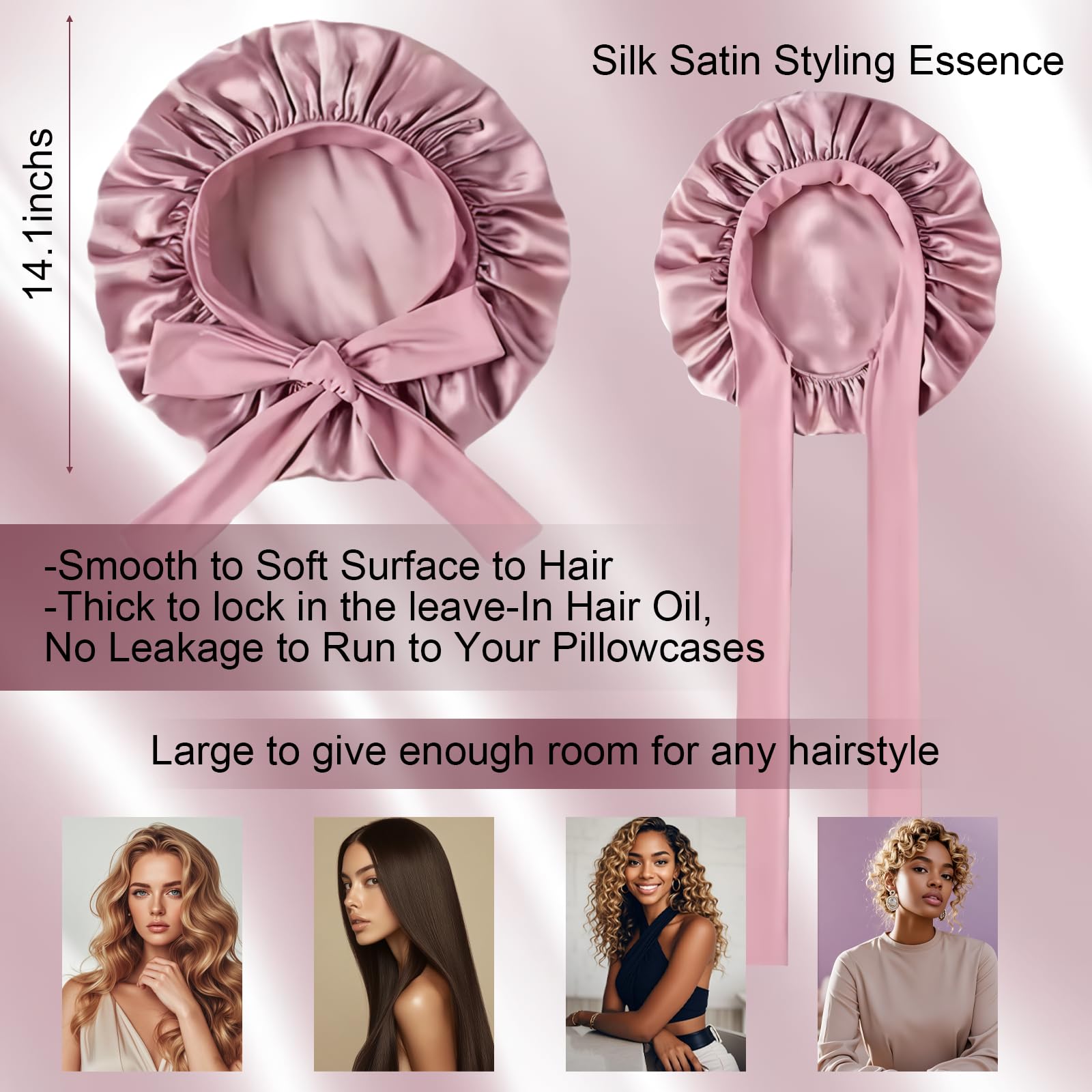 Confvrter large sleep cap with adjustable long elastic tie bands for curly hair