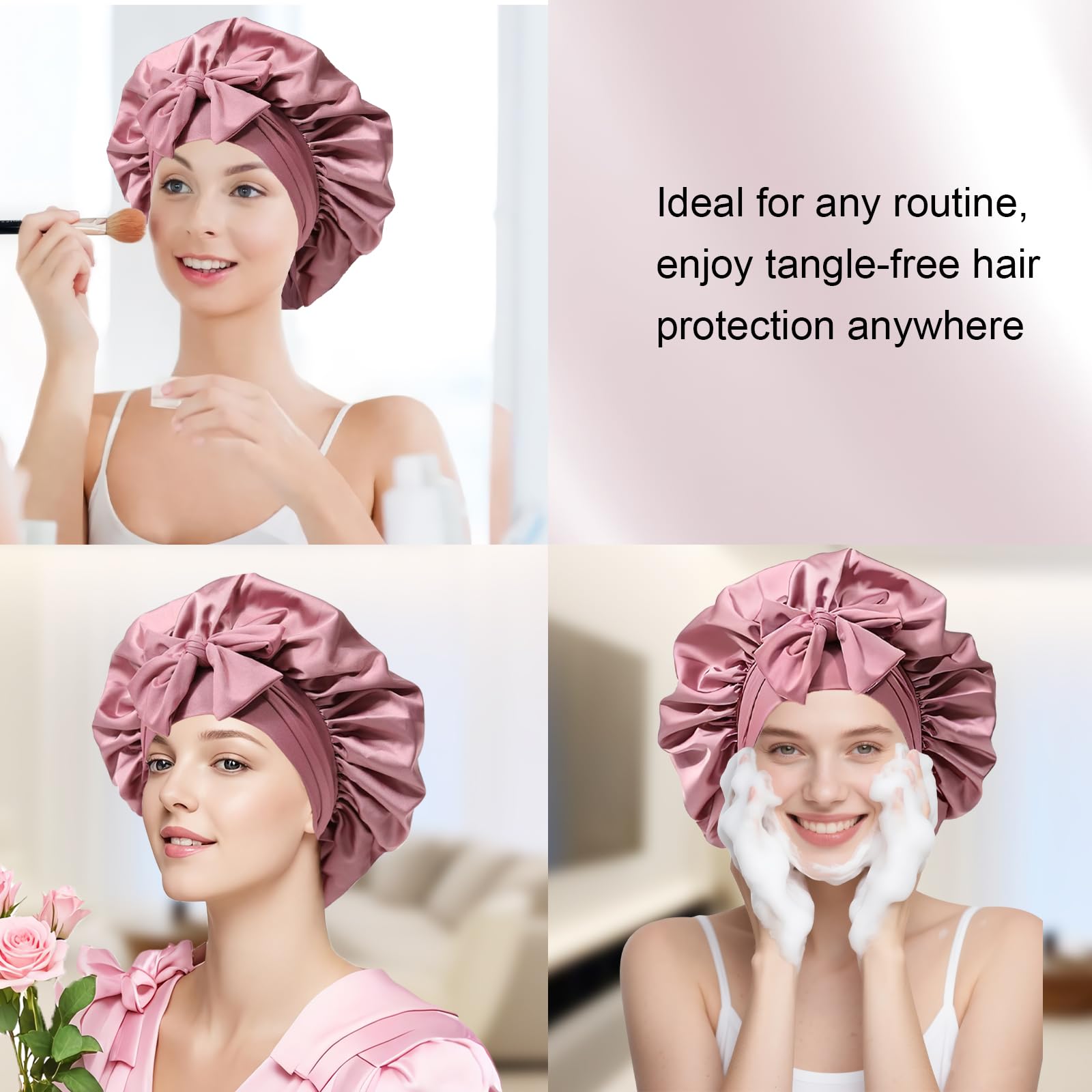 Premium pink hair wrap bonnet for sleeping showing high quality breathable material