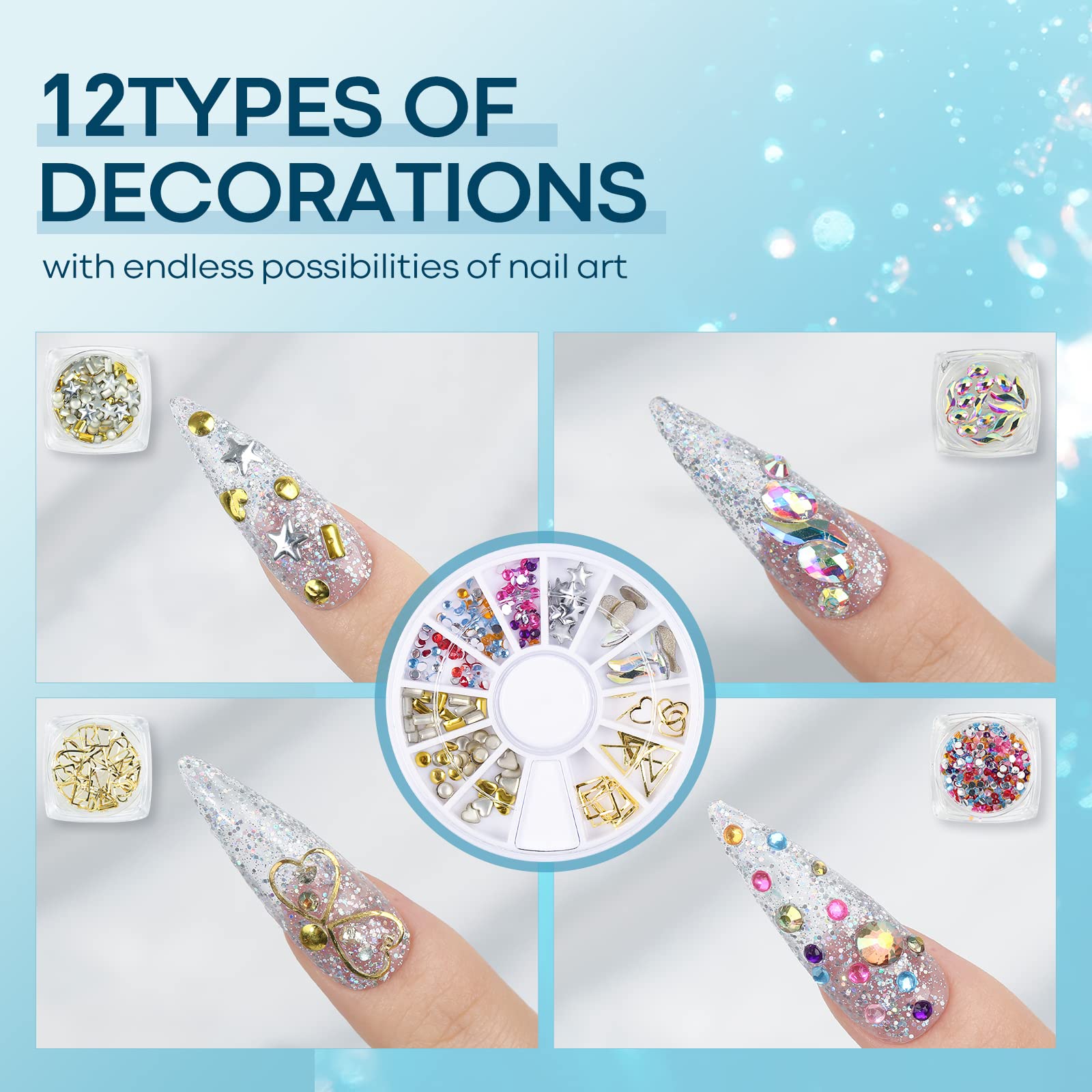 Professional nail art setup using Modelones rhinestone glue