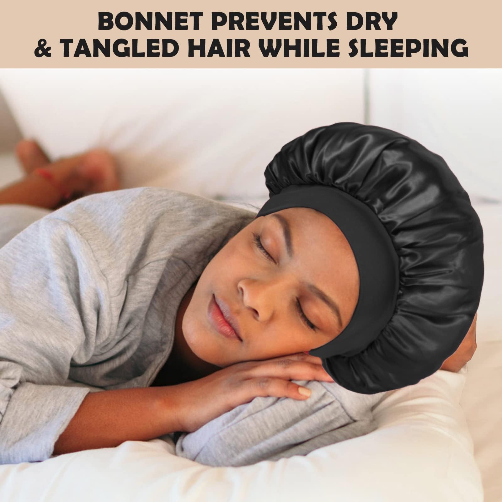 Two pieces of ZHENSILK satin hair bonnets for women laid flat demonstrating the 12.6 inch size.