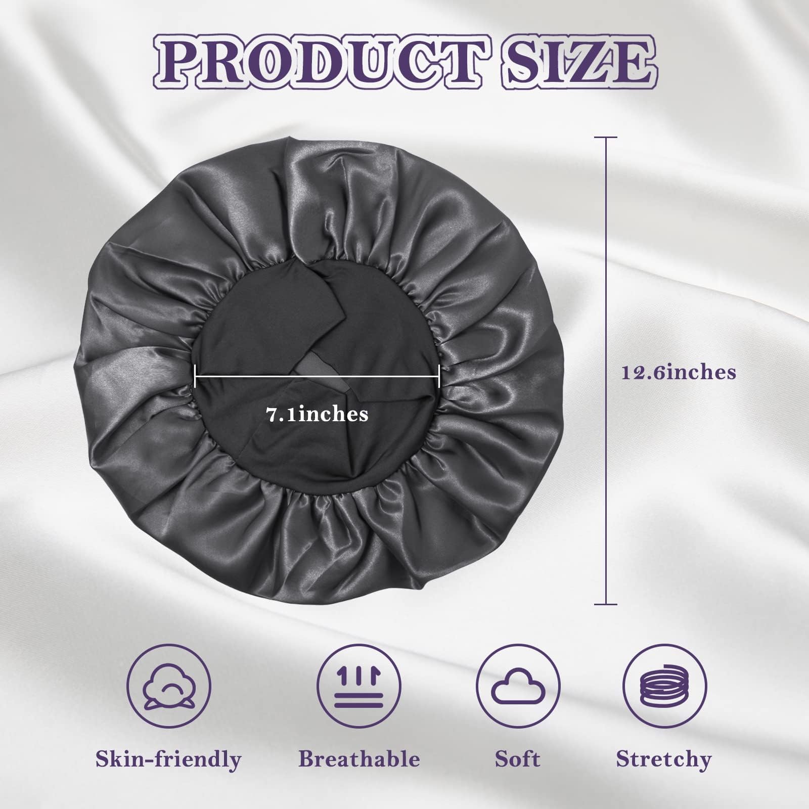 ZHENSILK protective satin hair cap pack of two designed for curly and braided hair types.