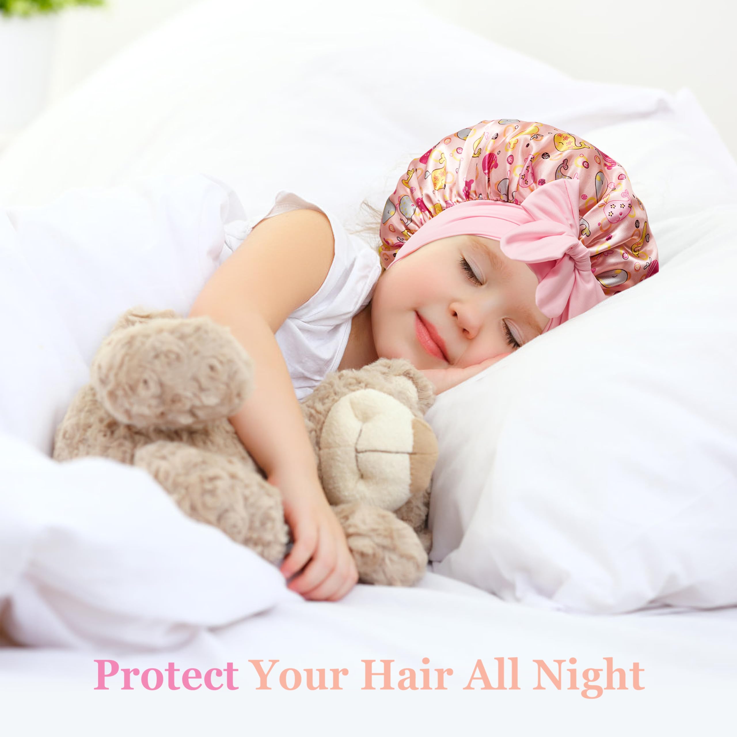 The two pack set of choshion kids sleep caps neatly folded displaying both colorful patterns.