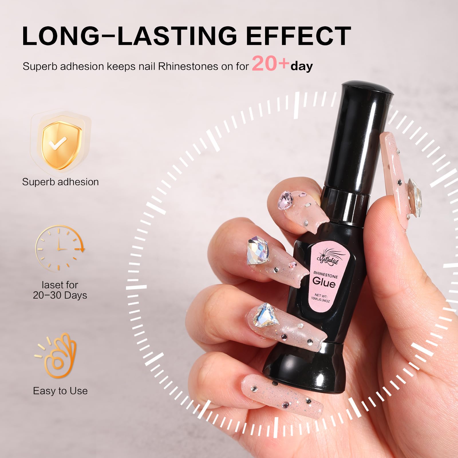 Close up of Gellaktik rhinestone glue brush applicator tip