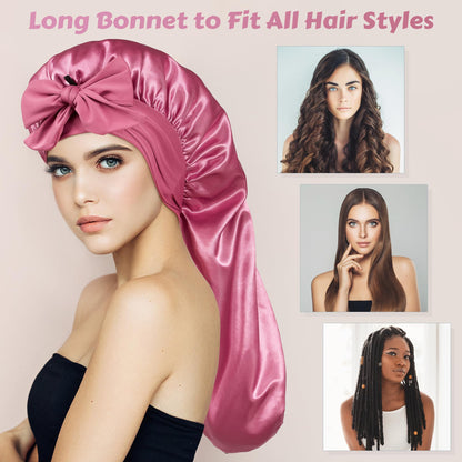 Back view of the oversized ROYBENS long bonnet displaying how it comfortably accommodates thick dreadlocks.