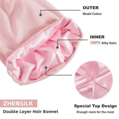 Interior view showing the smooth premium silky satin lining of the ZHENSILK sleep cap