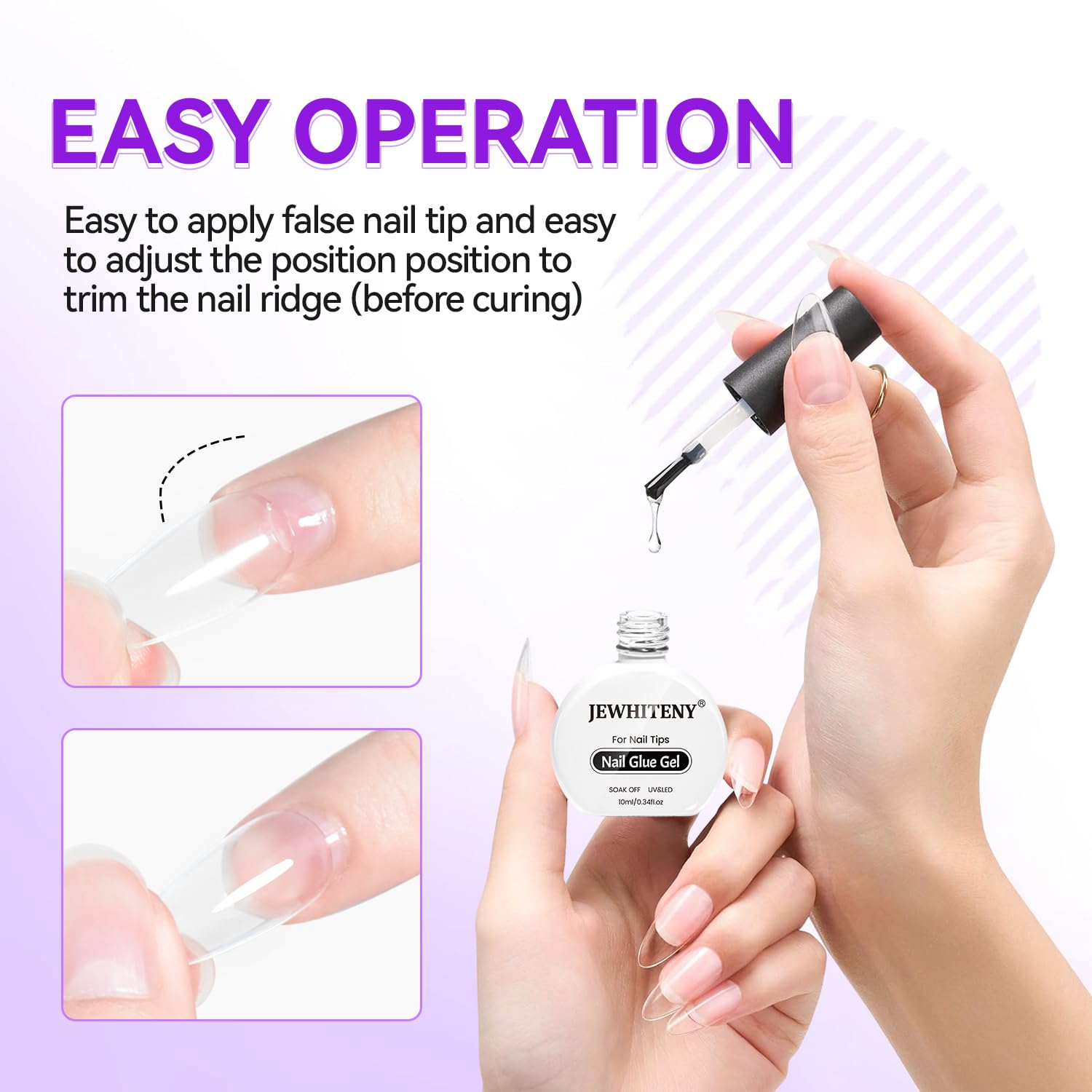 Close up of Jewhiteny nail glue gel brush applicator