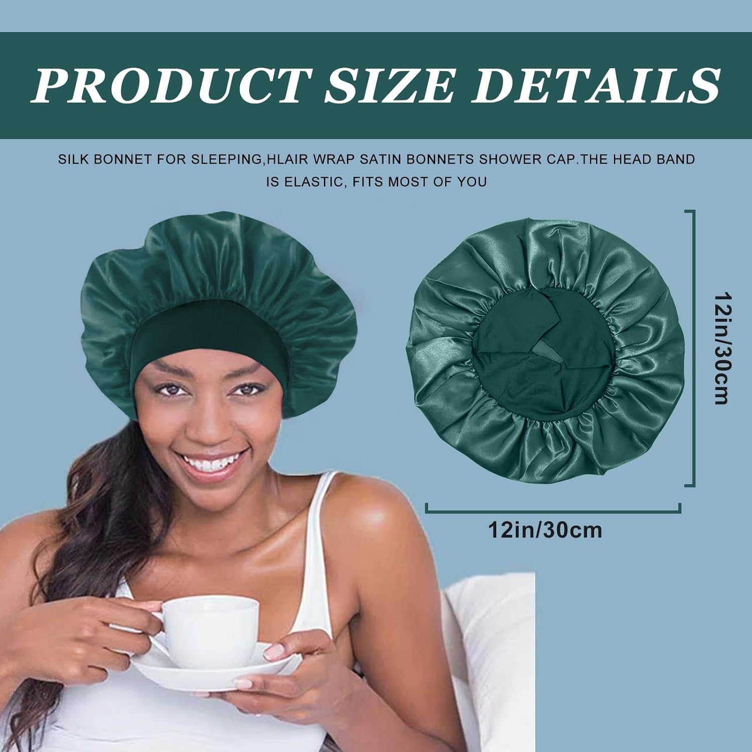 Four pack of overnight sleeping caps in black peacock blue pink and khaki colors