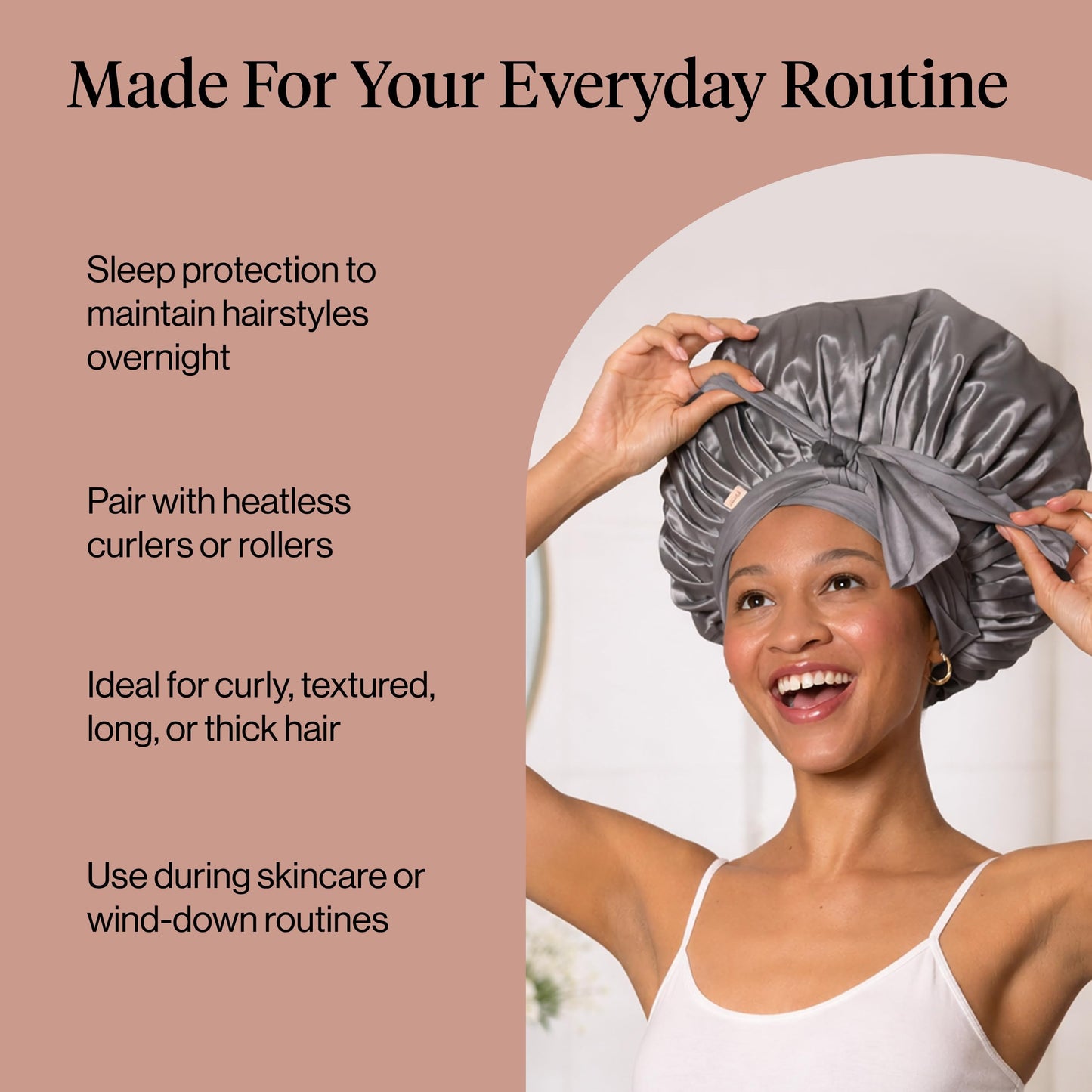 Adjustable night cap designed to prevent hair breakage and tangles