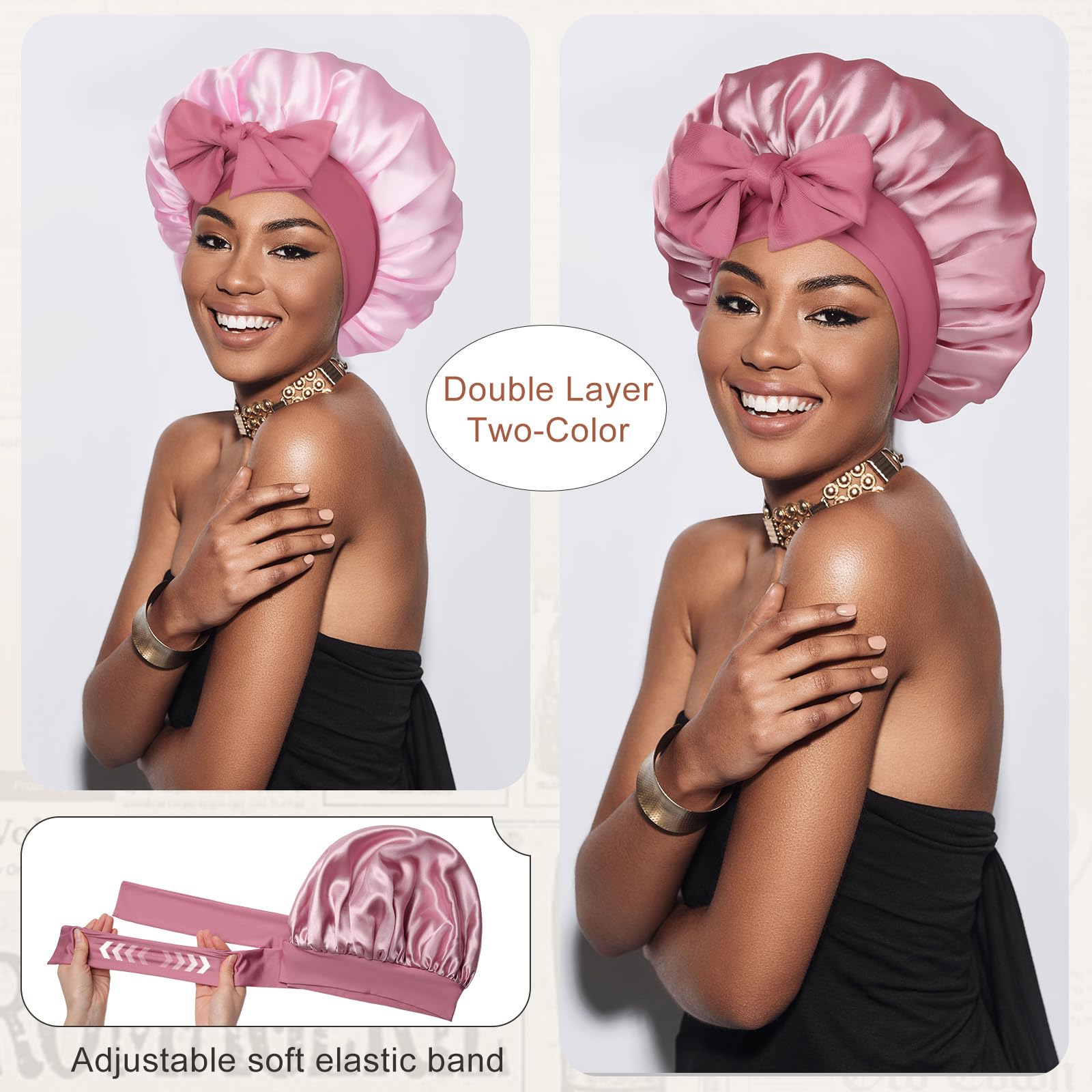 CHLINS double layer hair cap showing the reversible pink interior fabric