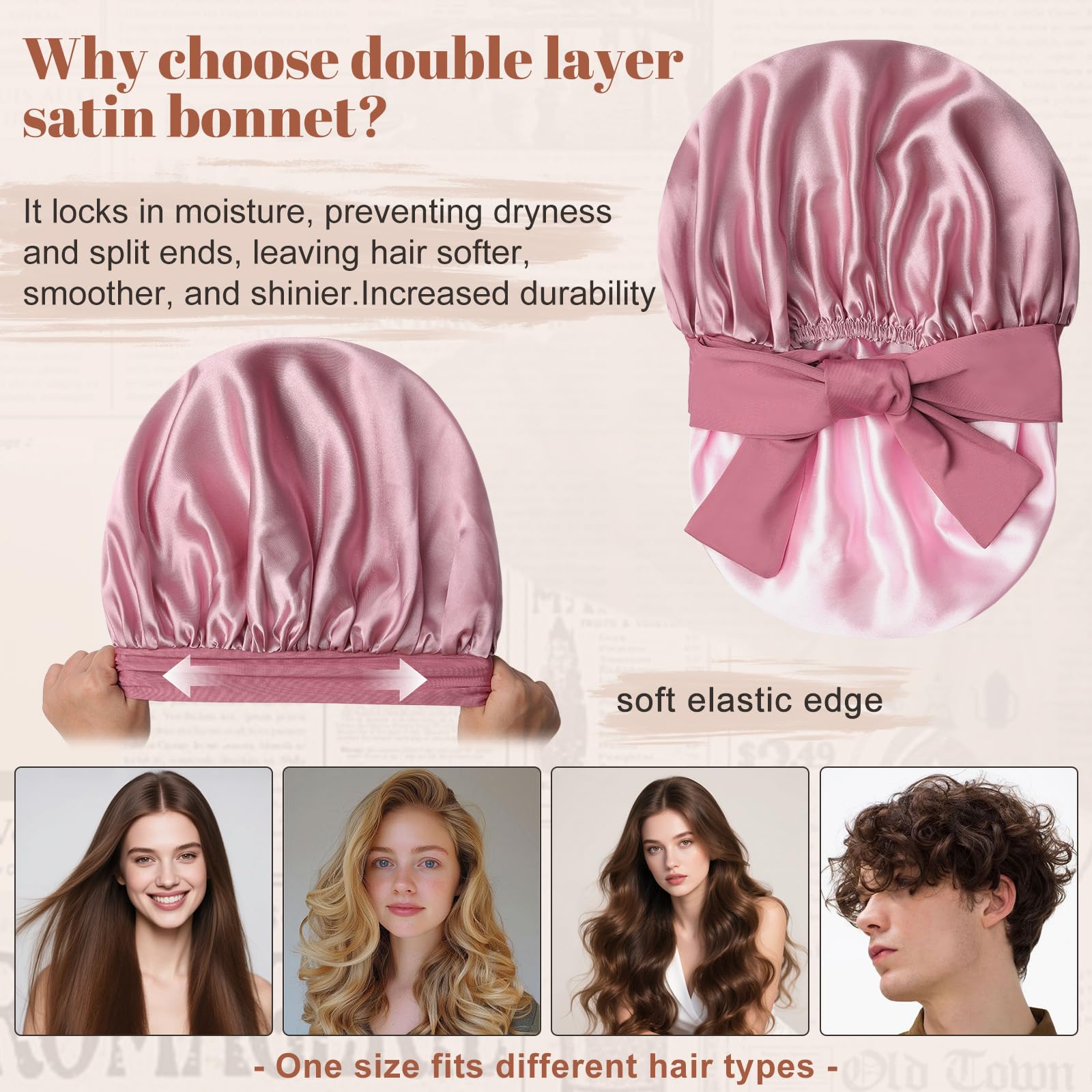 Close up view of the wide elastic tie band on the CHLINS night cap