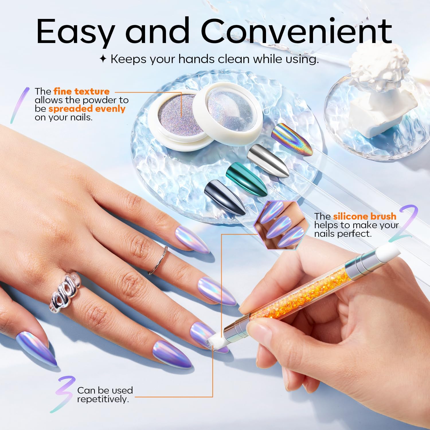 Professional nail art design created with Modelones gem glue