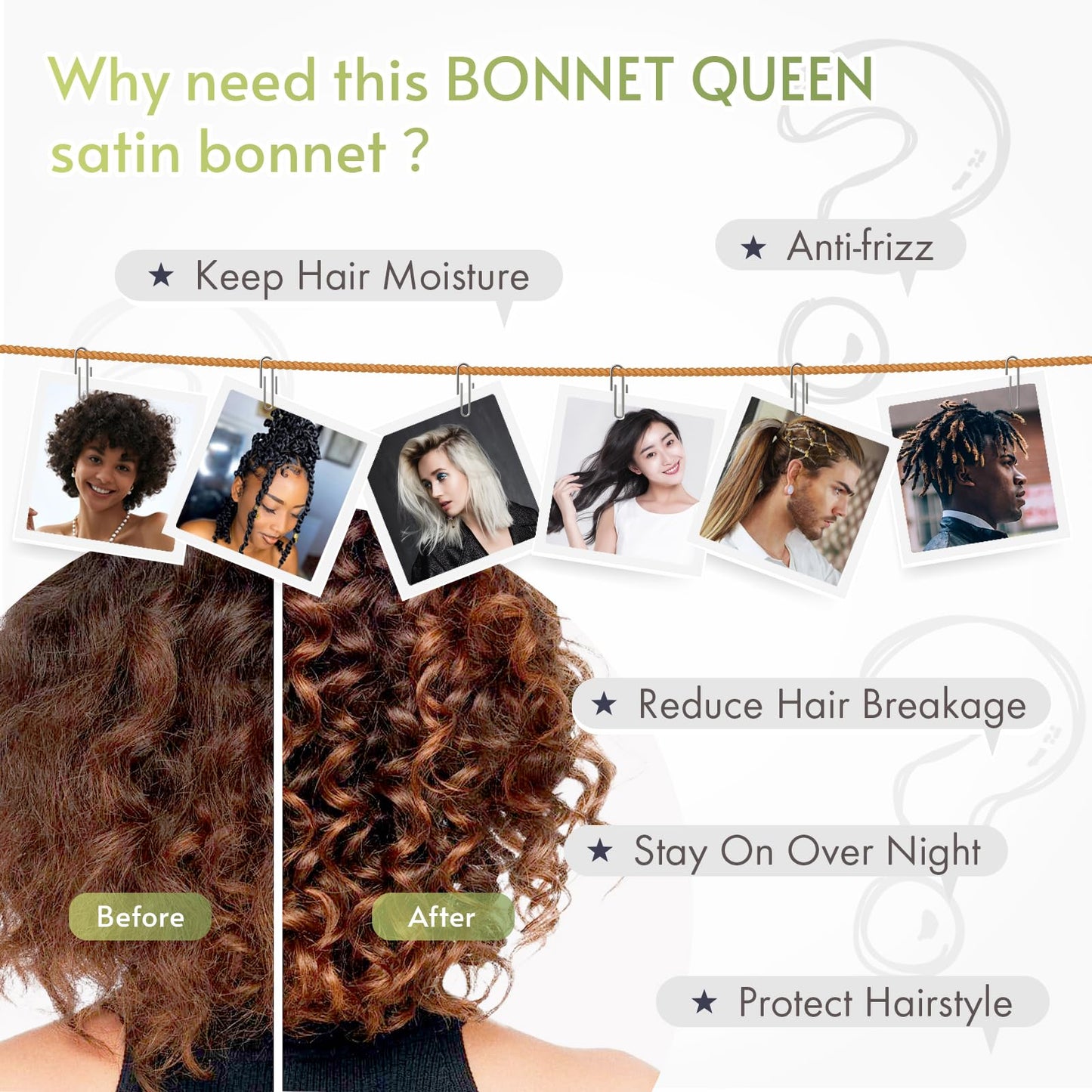 BONNET QUEEN reversible satin bonnet showing the smooth inner lining designed for moisture retention.