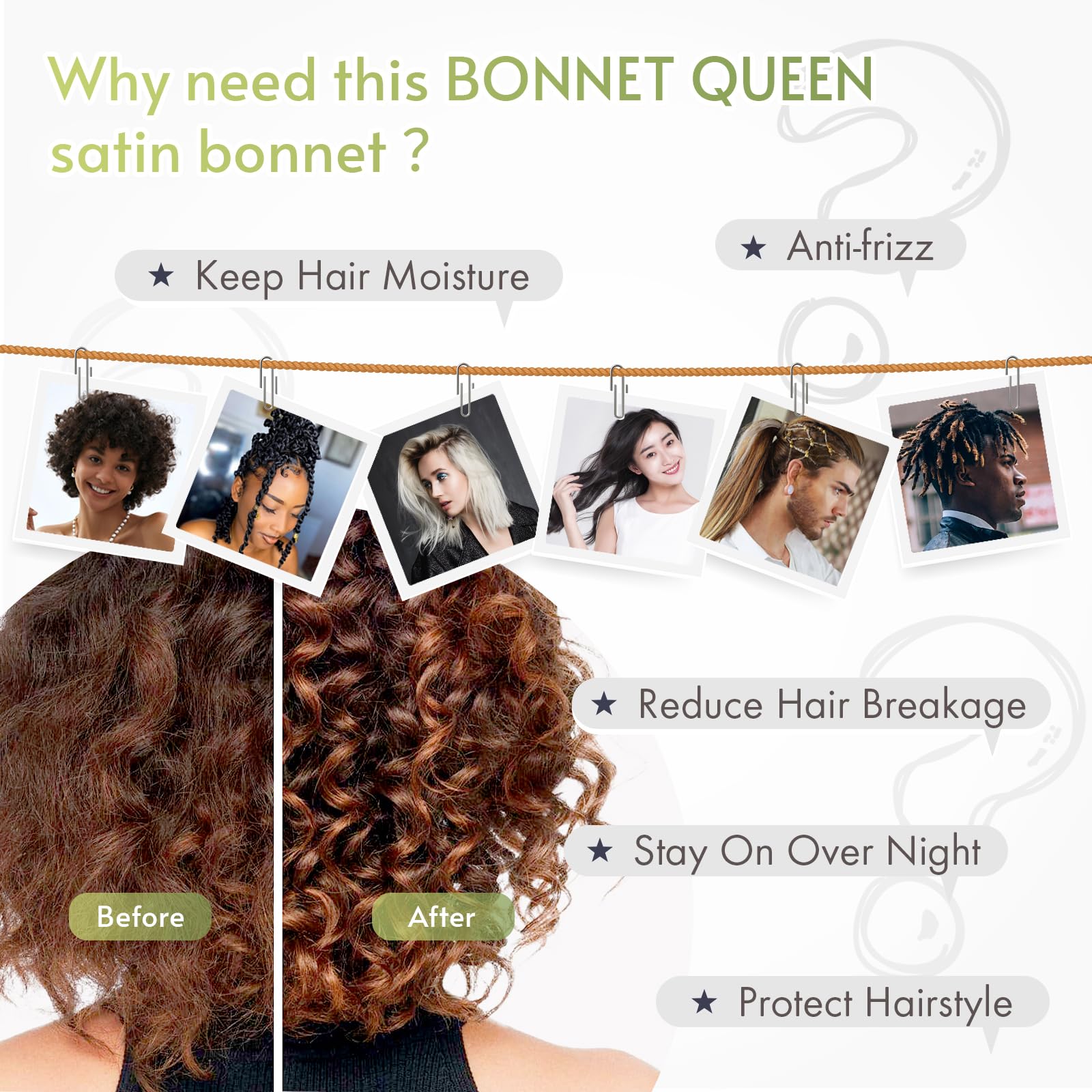 BONNET QUEEN reversible satin bonnet showing the smooth inner lining designed for moisture retention.