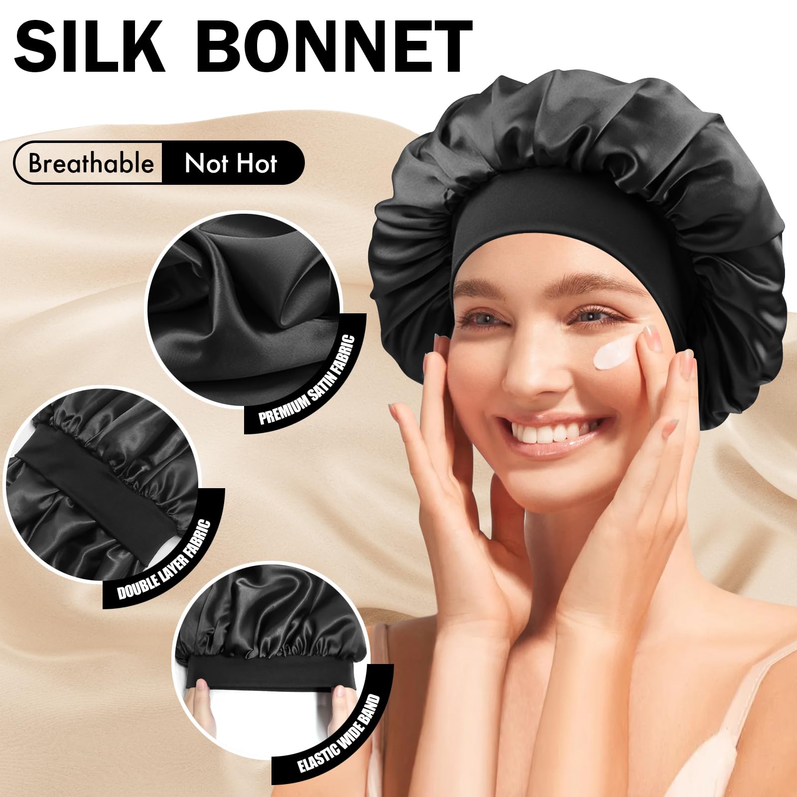 Diswa moisture retaining hair bonnet featuring the wide jersey fabric band
