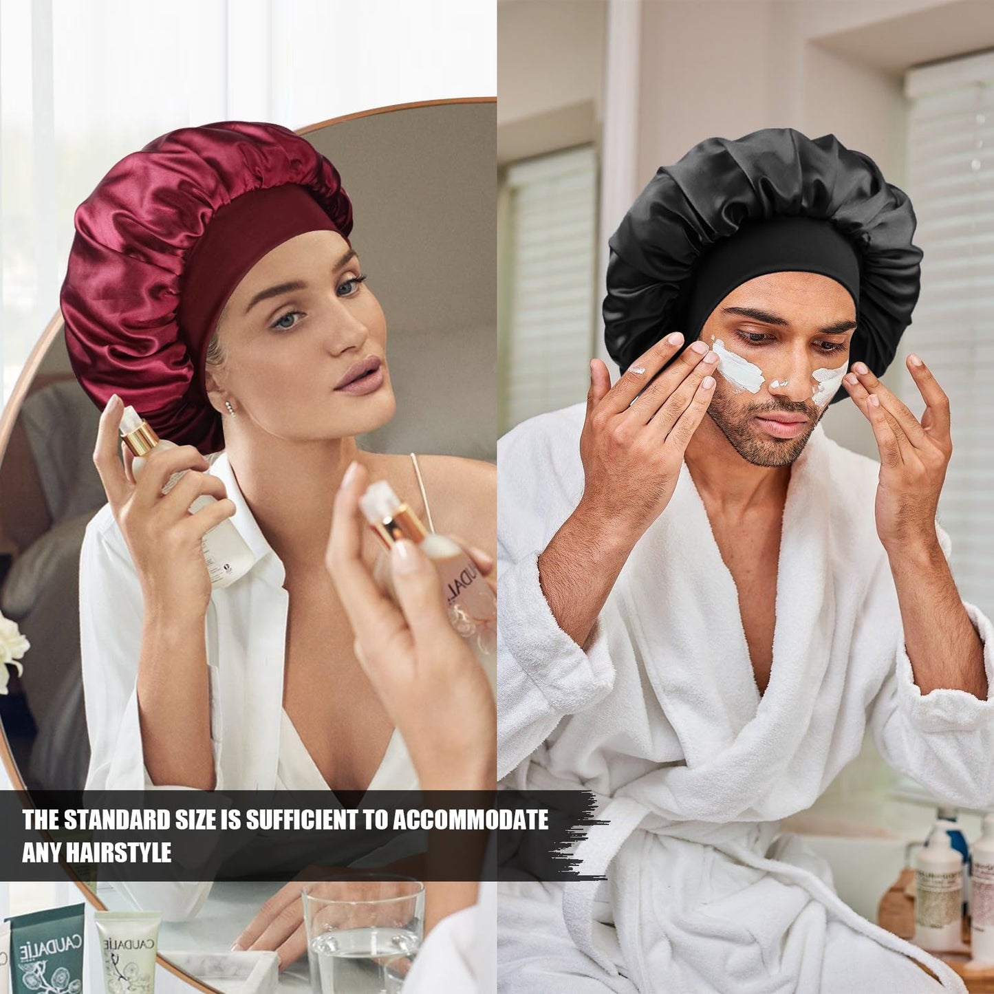 Diswa premium night sleeping cap showing detailed close up of elastic band stitching