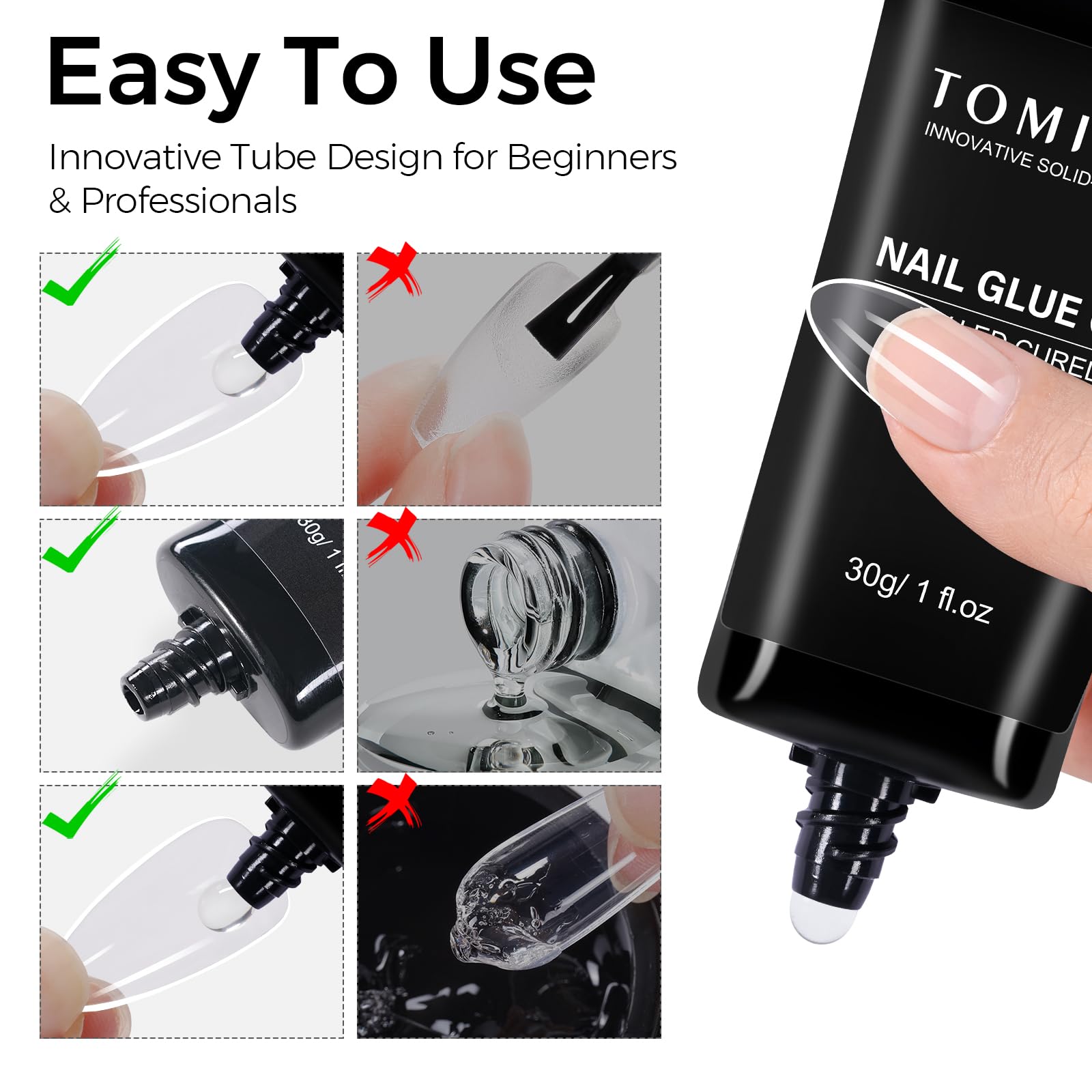Close up of Tomicca 30g nail glue packaging