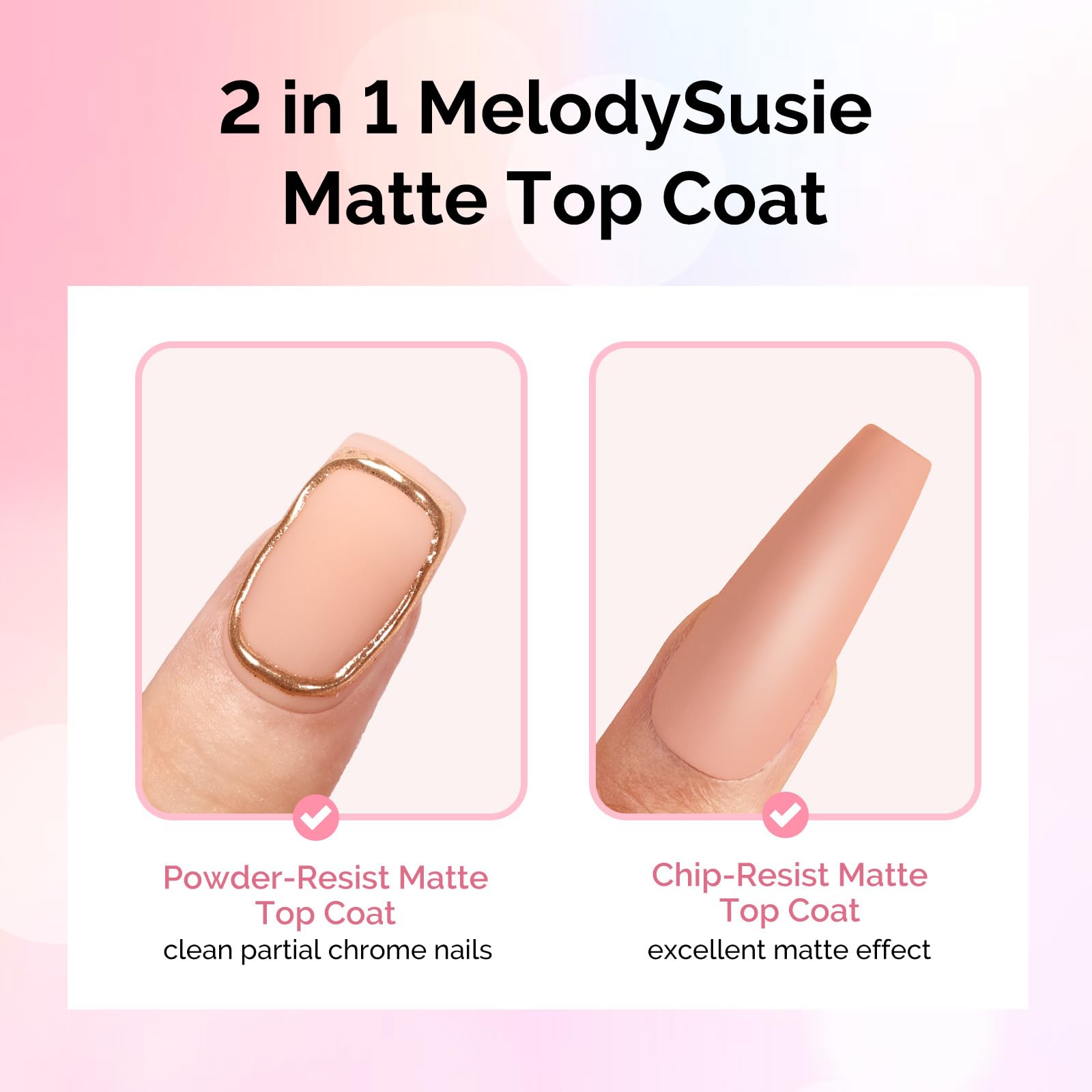 Back label details of MelodySusie powder-resist matte top coat
