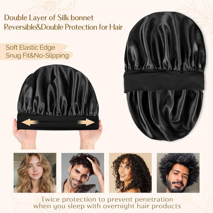 Unisex silk sleep cap with wide jersey elastic band detailing
