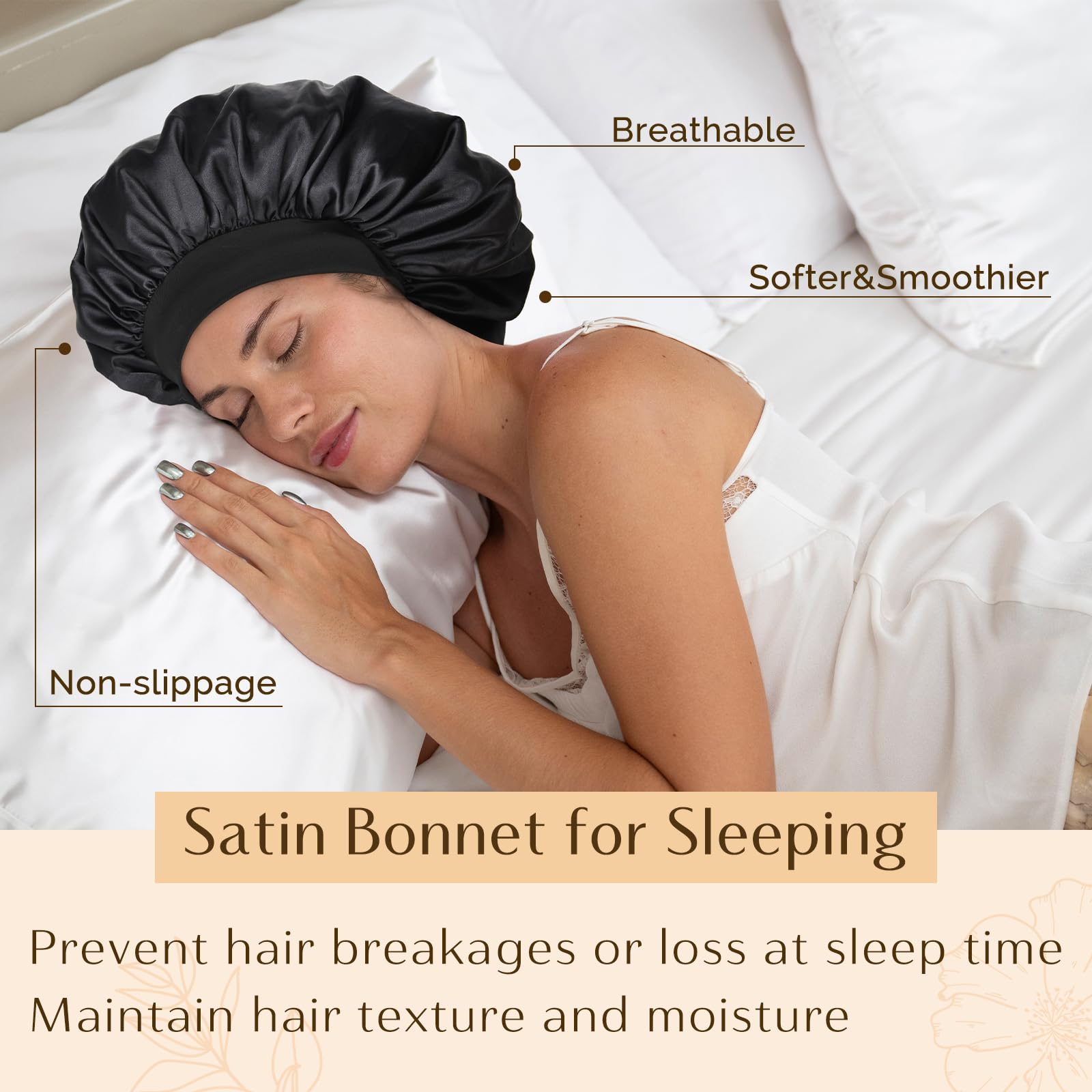 Premium anti frizz satin nightcap for natural curly hair care
