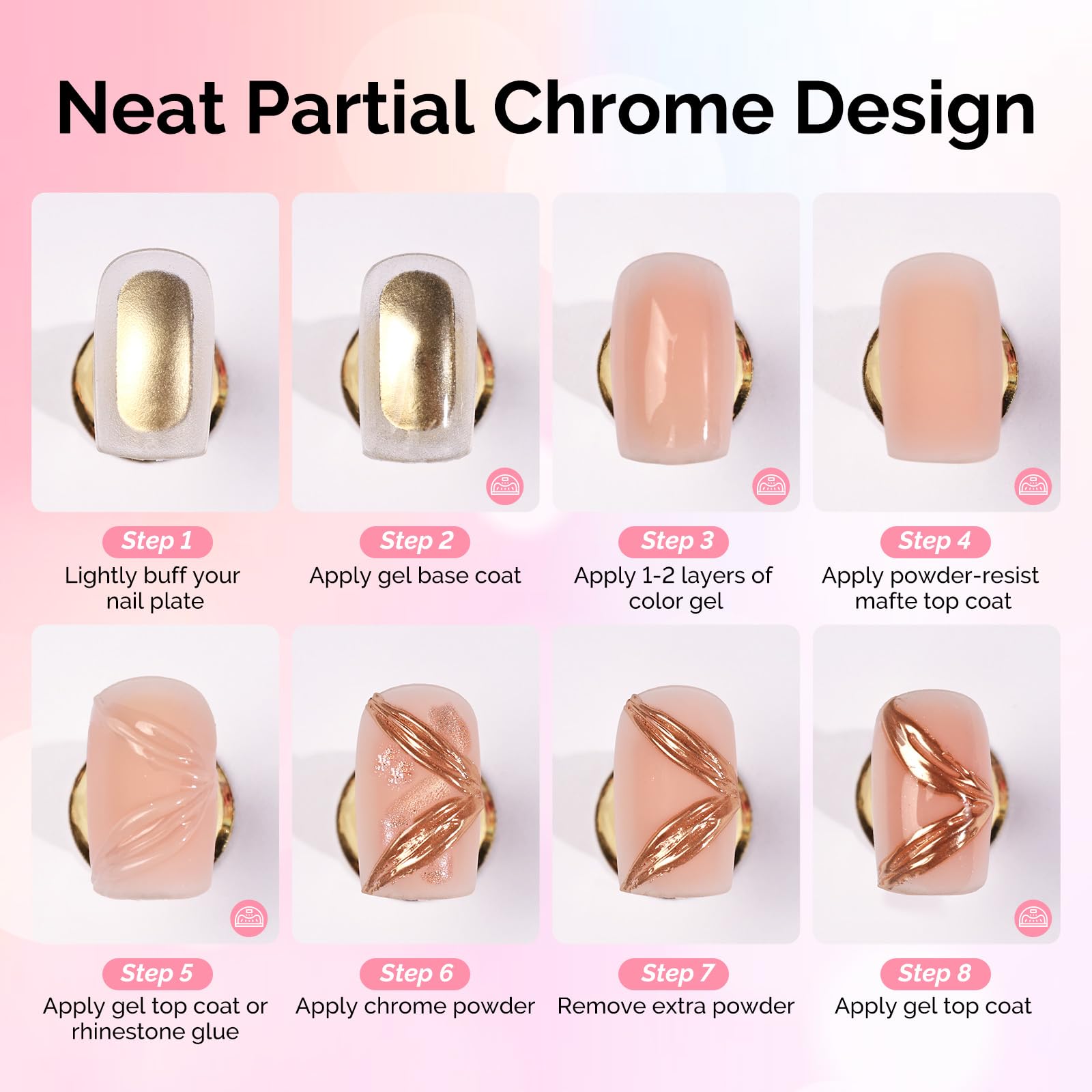 Instructions for using MelodySusie matte gel for chrome powder