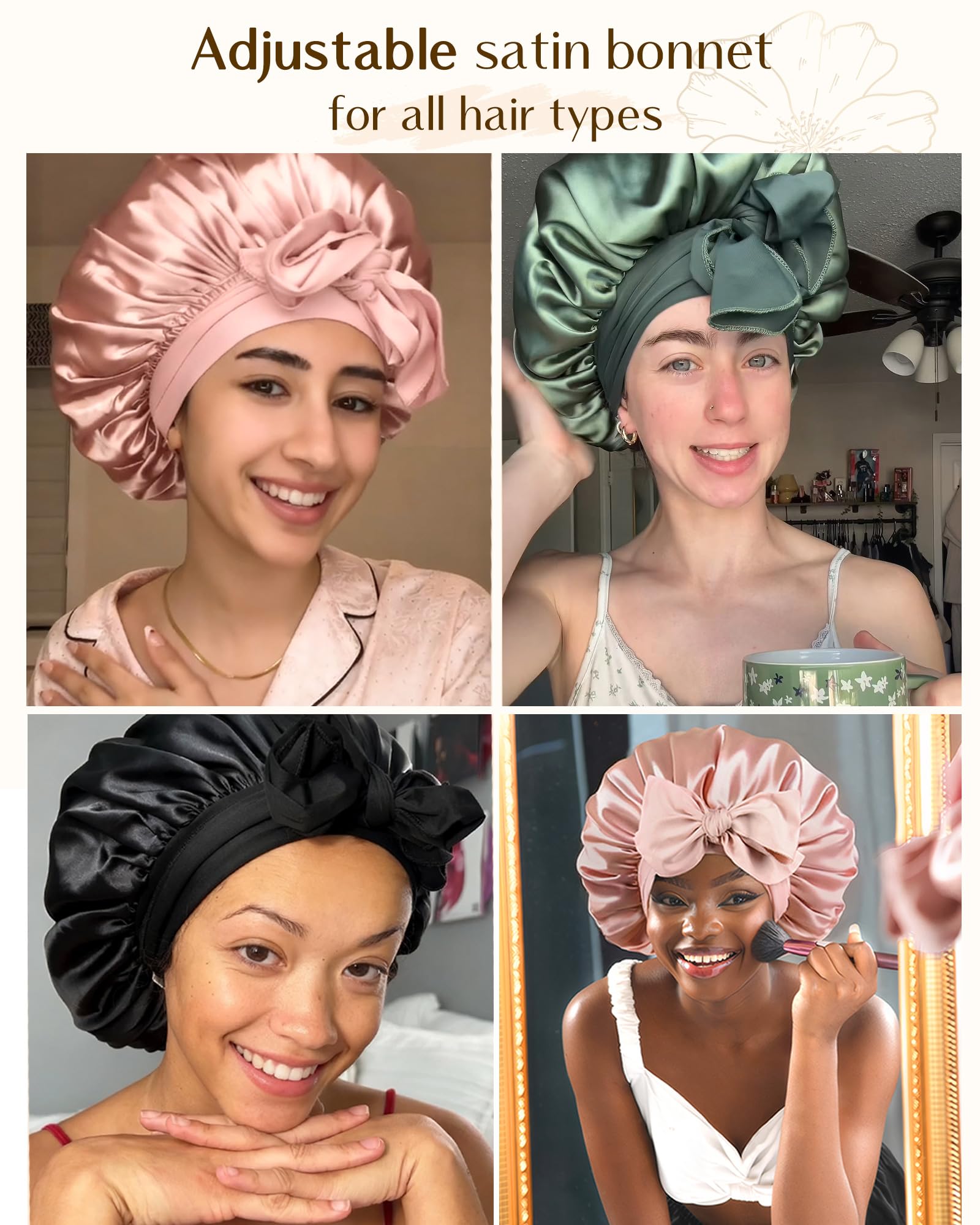 Close up of the wide elastic non slip band on the YANIBEST large overnight hair bonnet