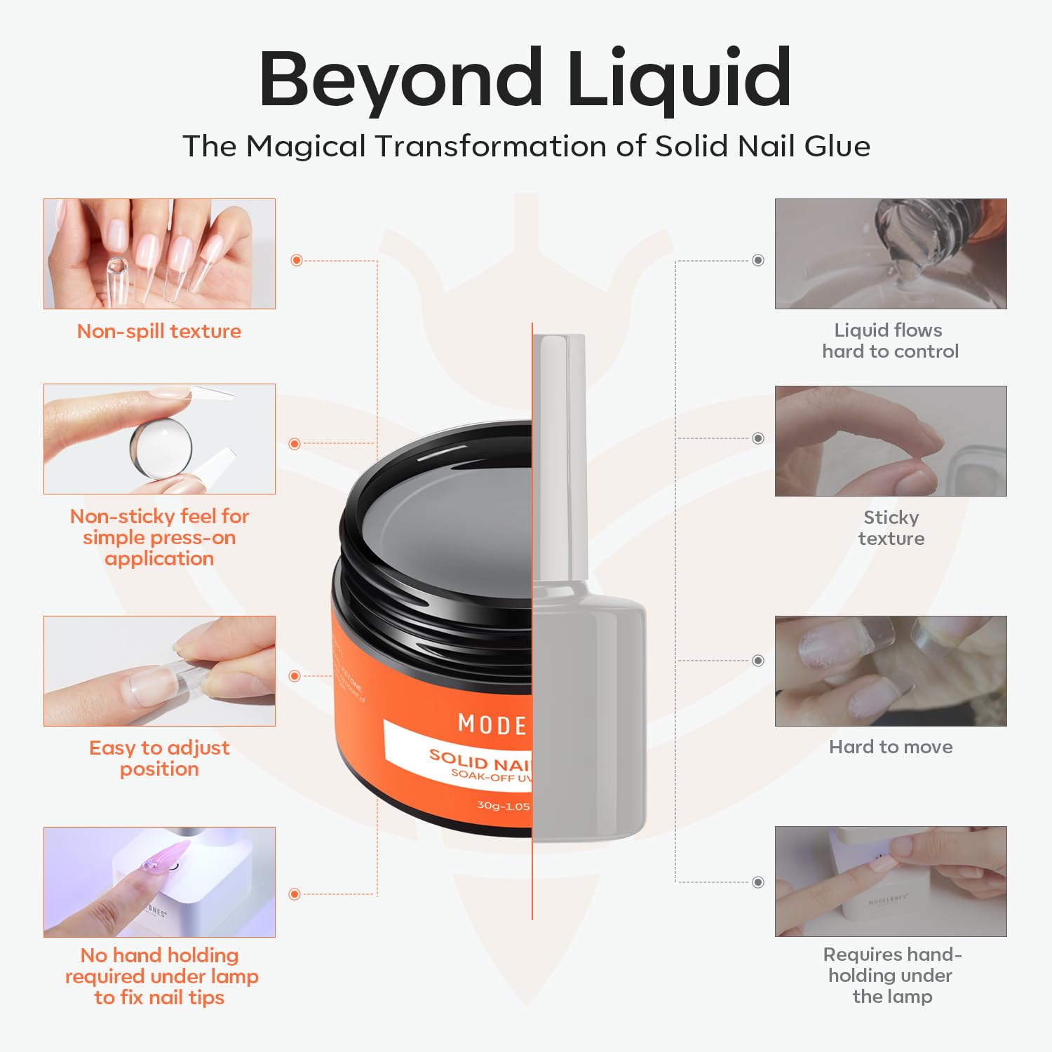 Application process of Modelones solid glue on false nails