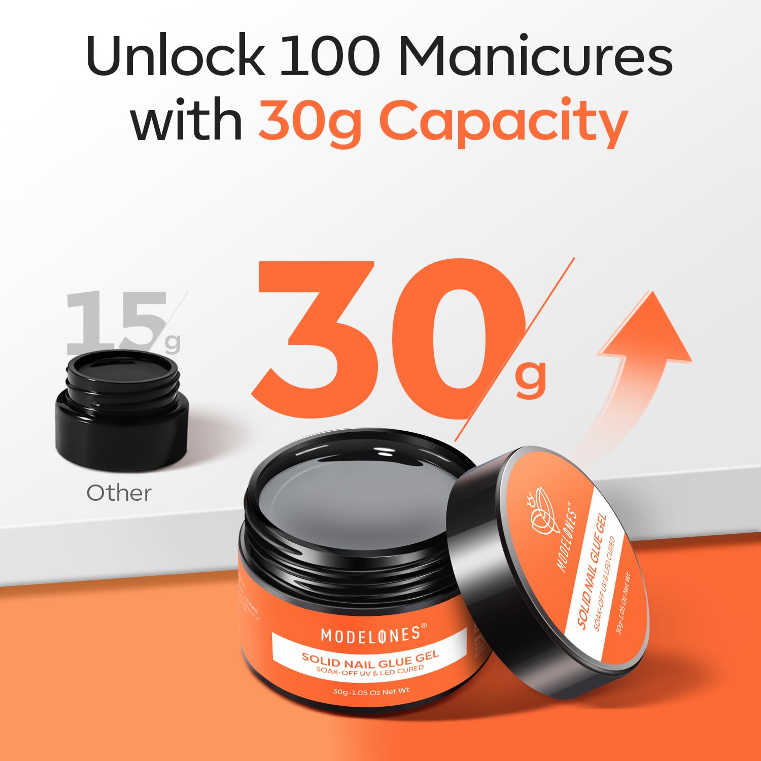 Close up of Modelones solid gel container lid and branding