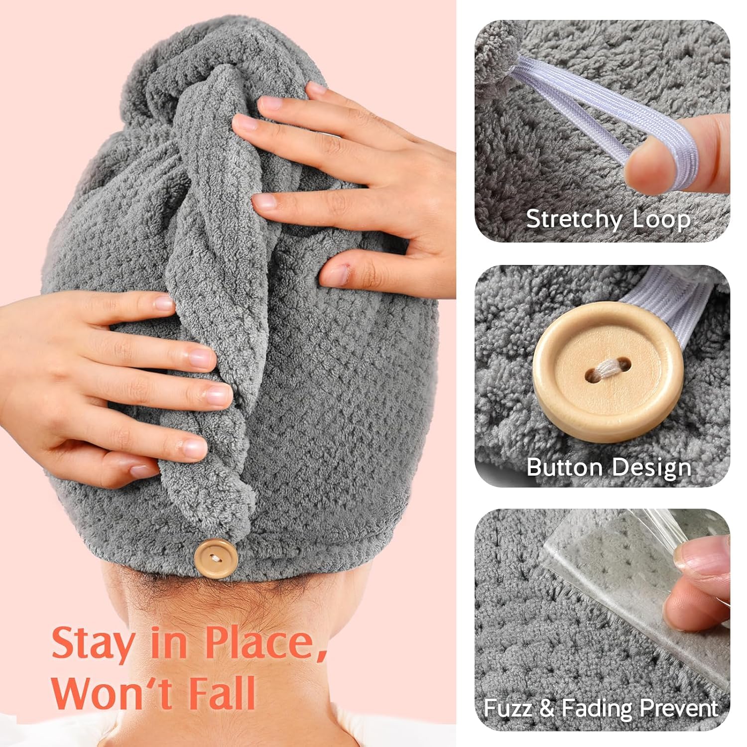 Close up view of the ultra absorbent waffle texture fabric on the microfiber hair drying towel