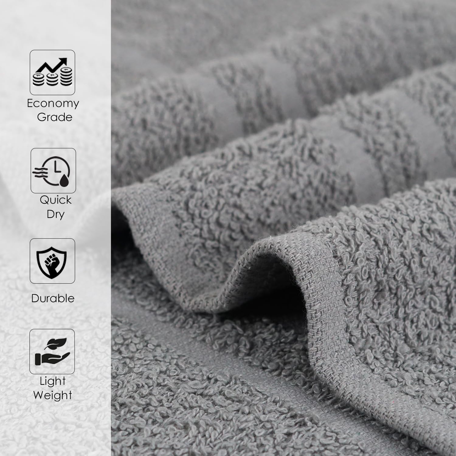Stacked stack of twenty four dark grey premium face towels