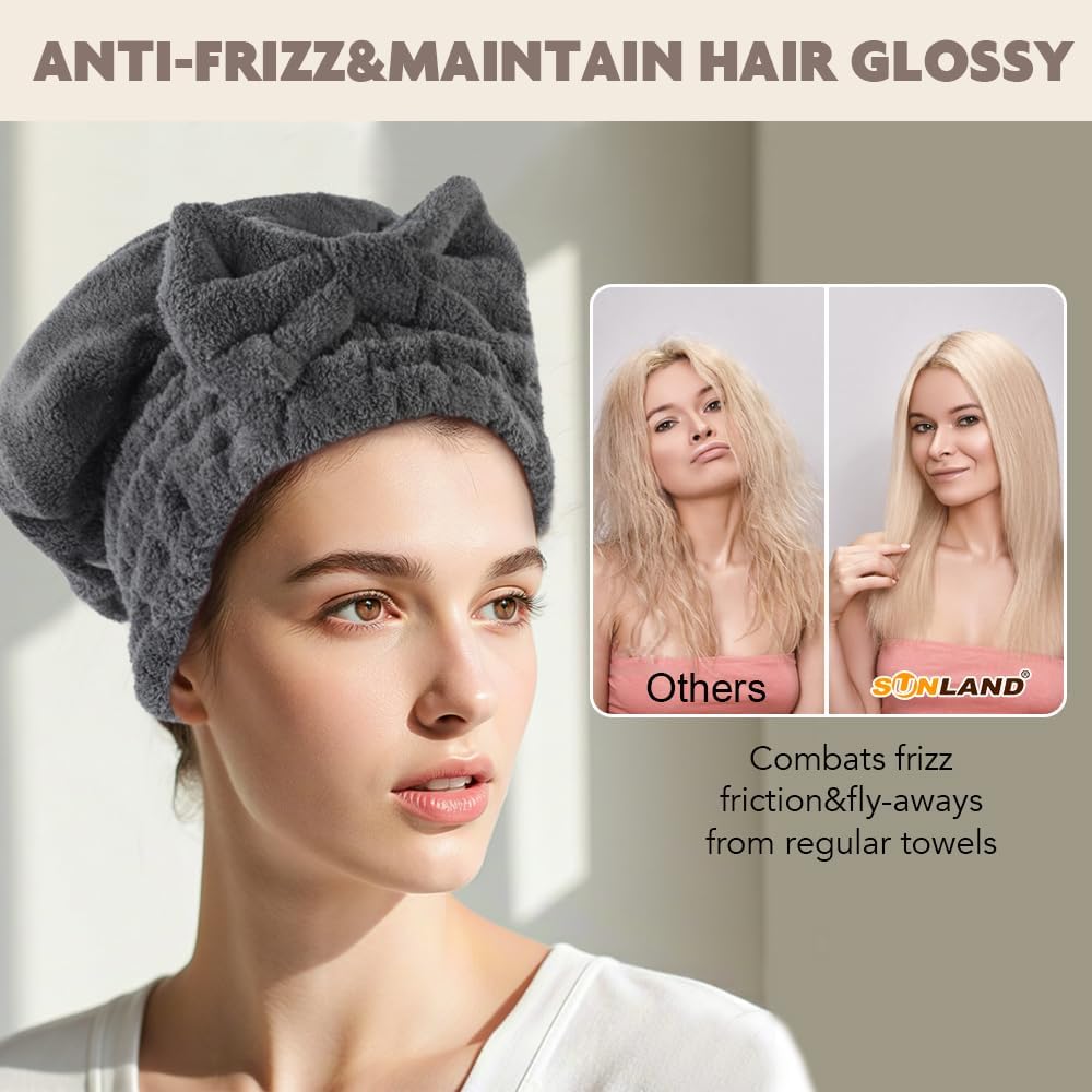 SUNLAND dark grey hair caps two pack packaging layout showing both oversized turbans