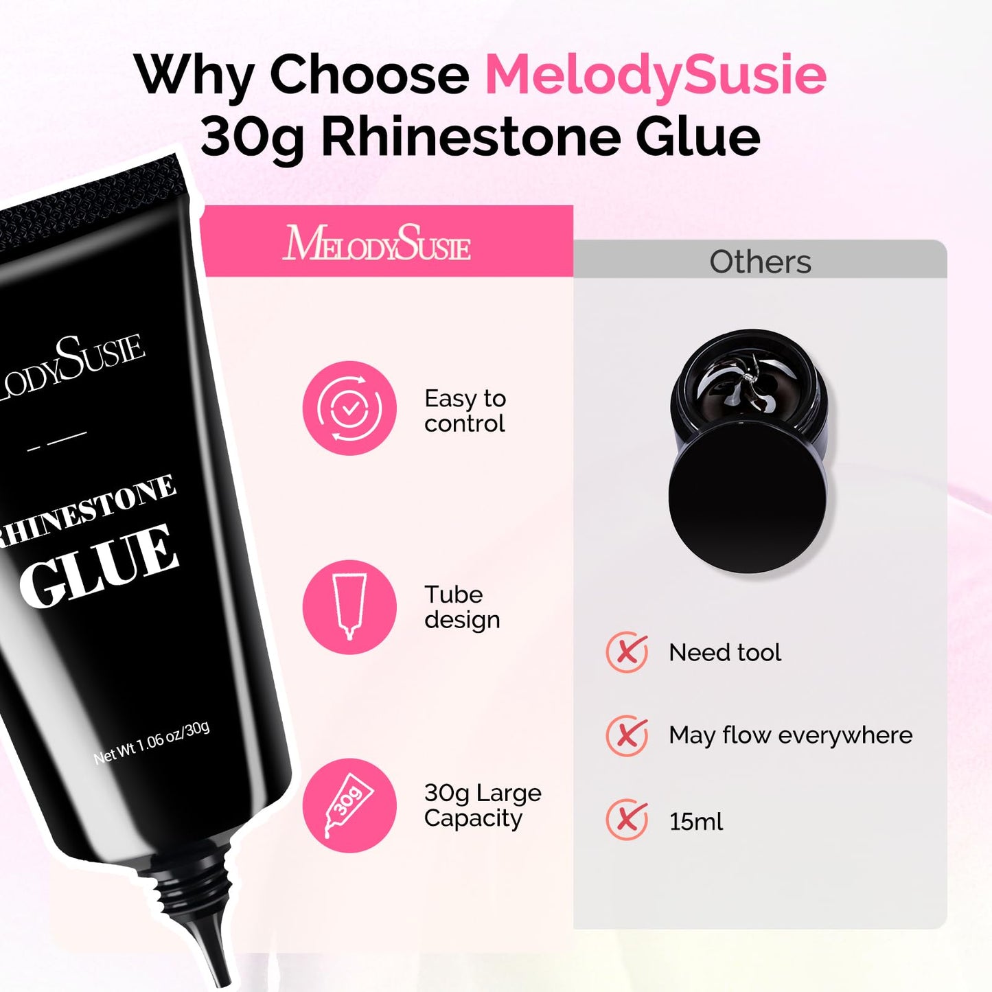 MelodySusie Rhinestone Glue 30g tube with nail art tools