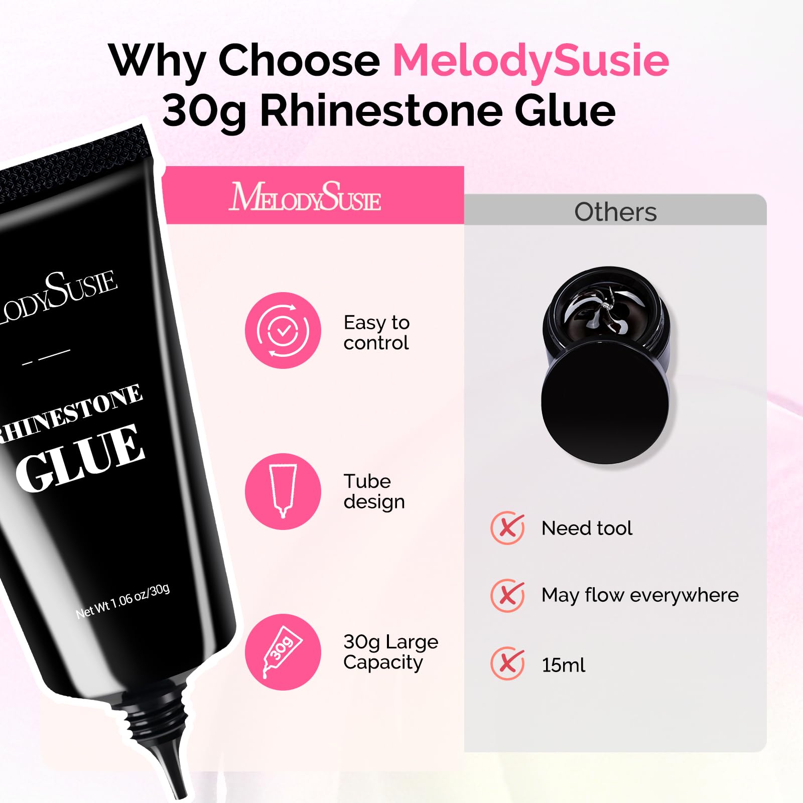 MelodySusie Rhinestone Glue 30g tube with nail art tools