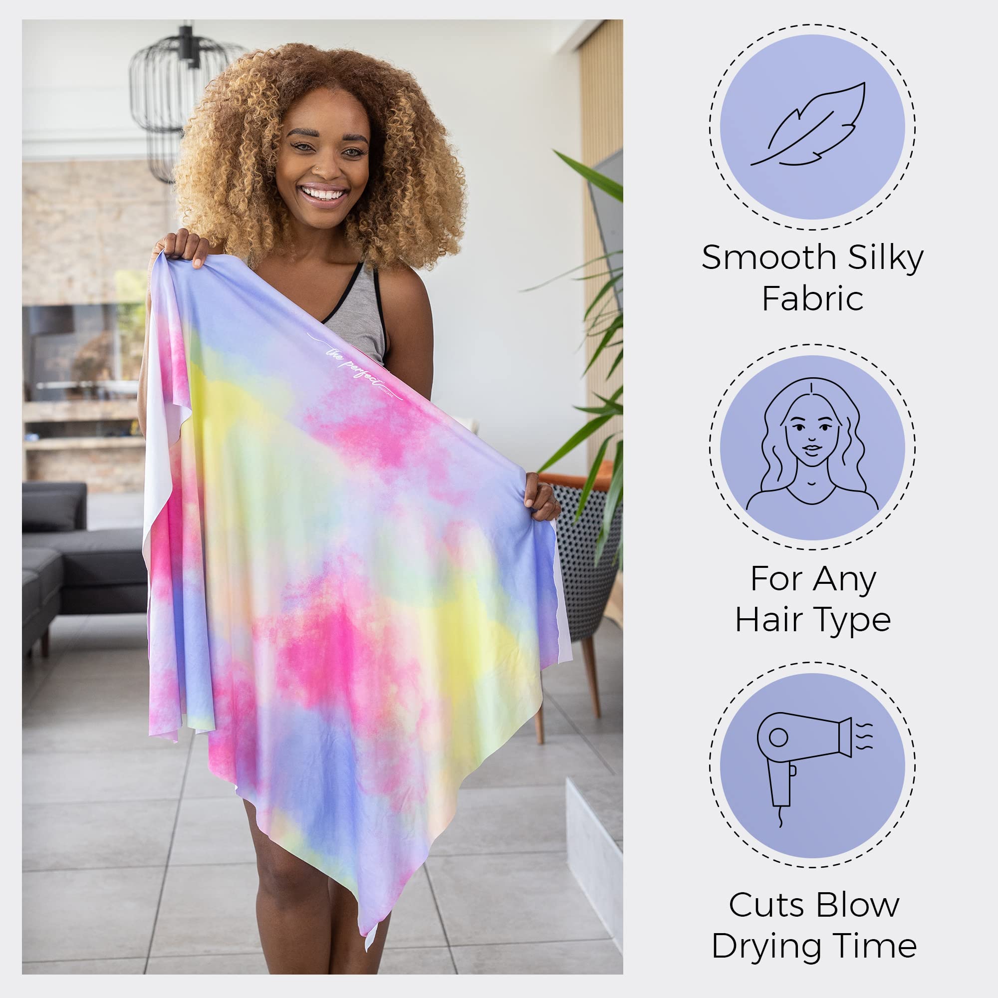 Close up view of the stitch free border design on the premium absorbent microfiber hair wrap.