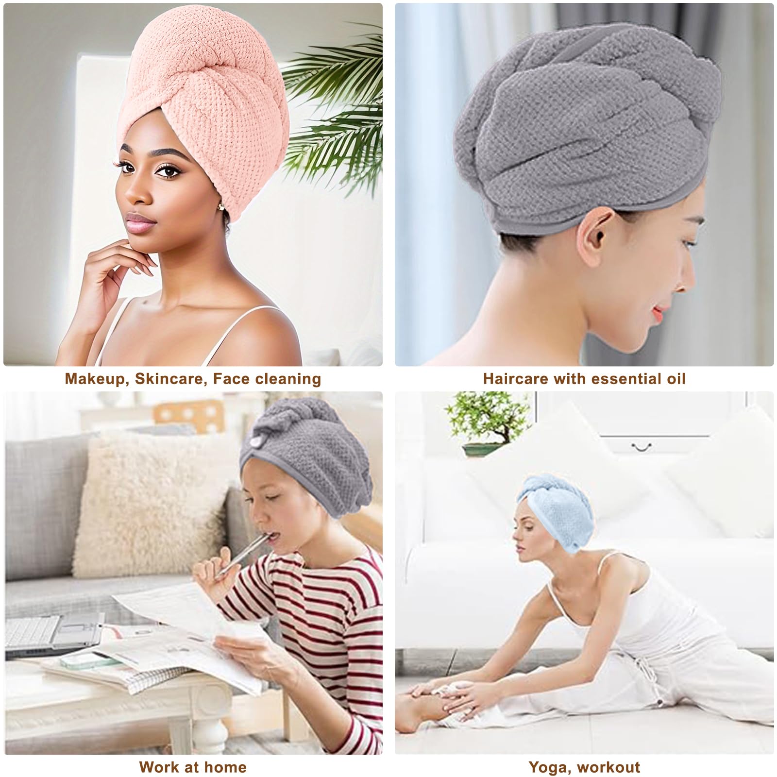 Elastic hair turbans for fast drying curly wet hair close up texture