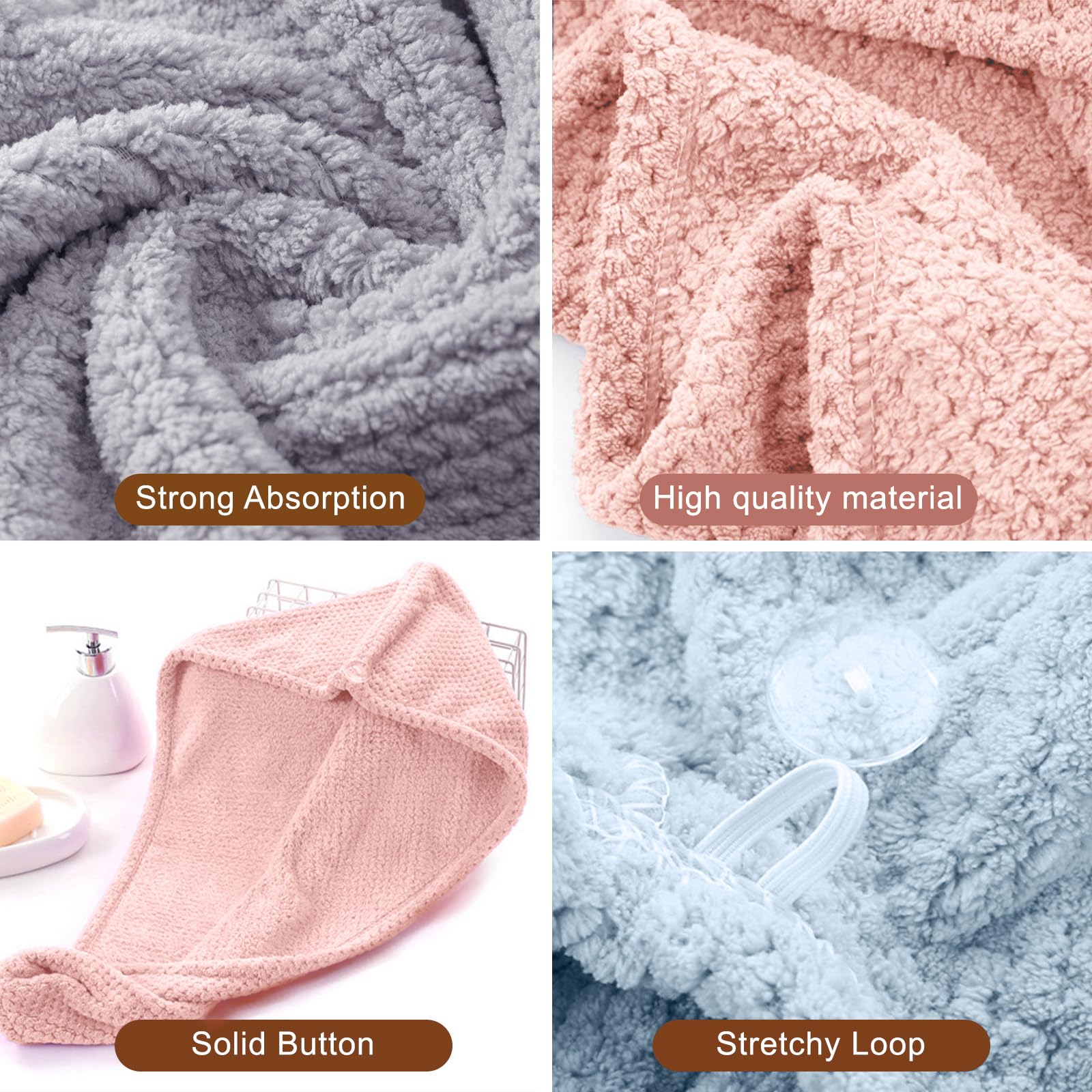Ultra absorbent microfiber hair wrap towel placed on long thick hair