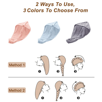Kldnkig microfiber hair towel turban packaging showing a pack of three wraps