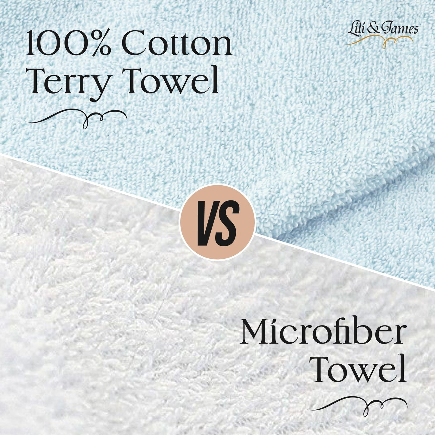 Lili&James cotton hair towel wrap laid flat showing the 10 by 26 inch dimensions