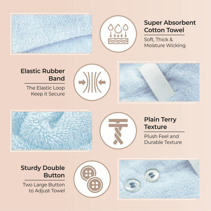 A woman wearing the secure blue Lili&James cotton hair turban during a skincare routine