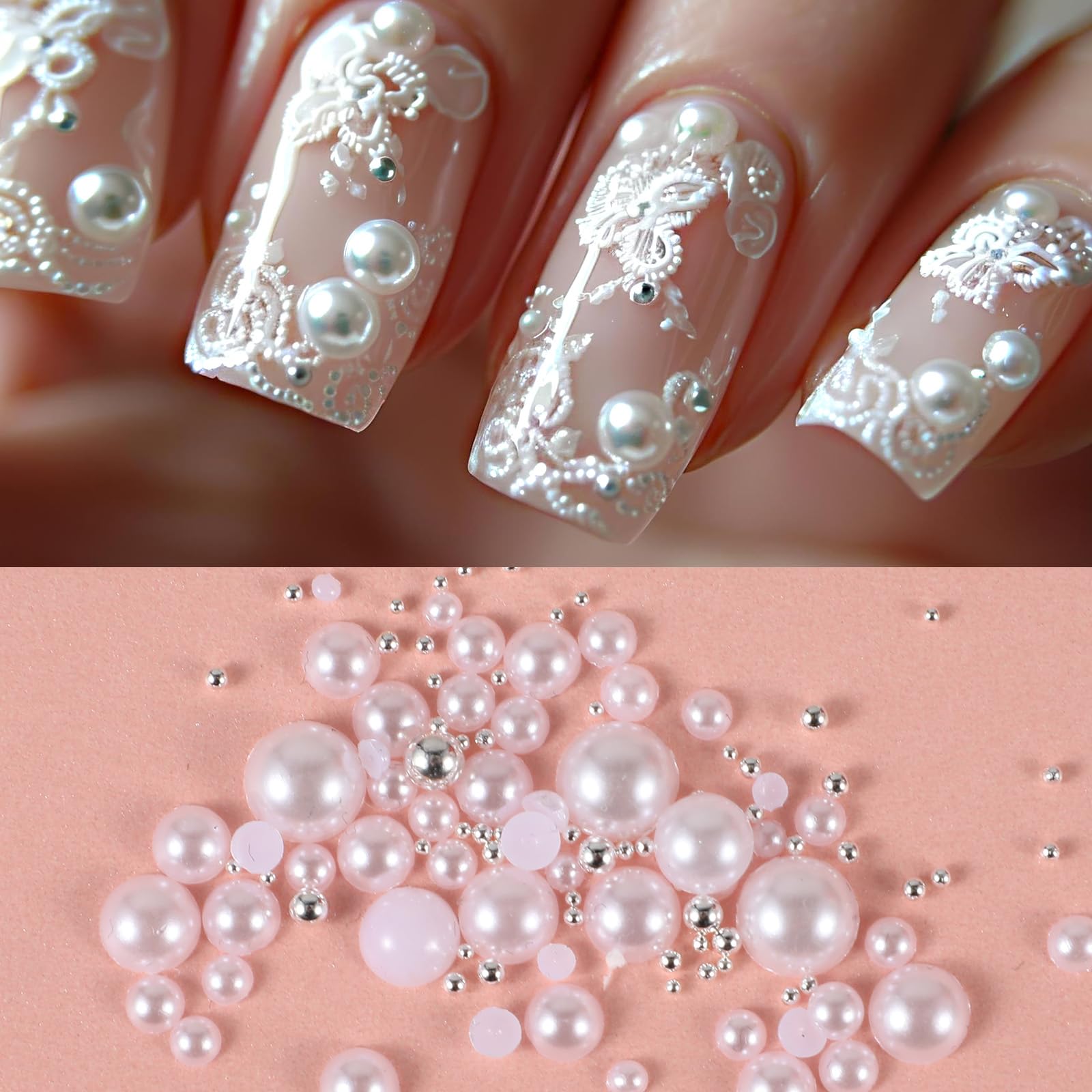 Various sizes of flat back pearls for DIY nail manicure