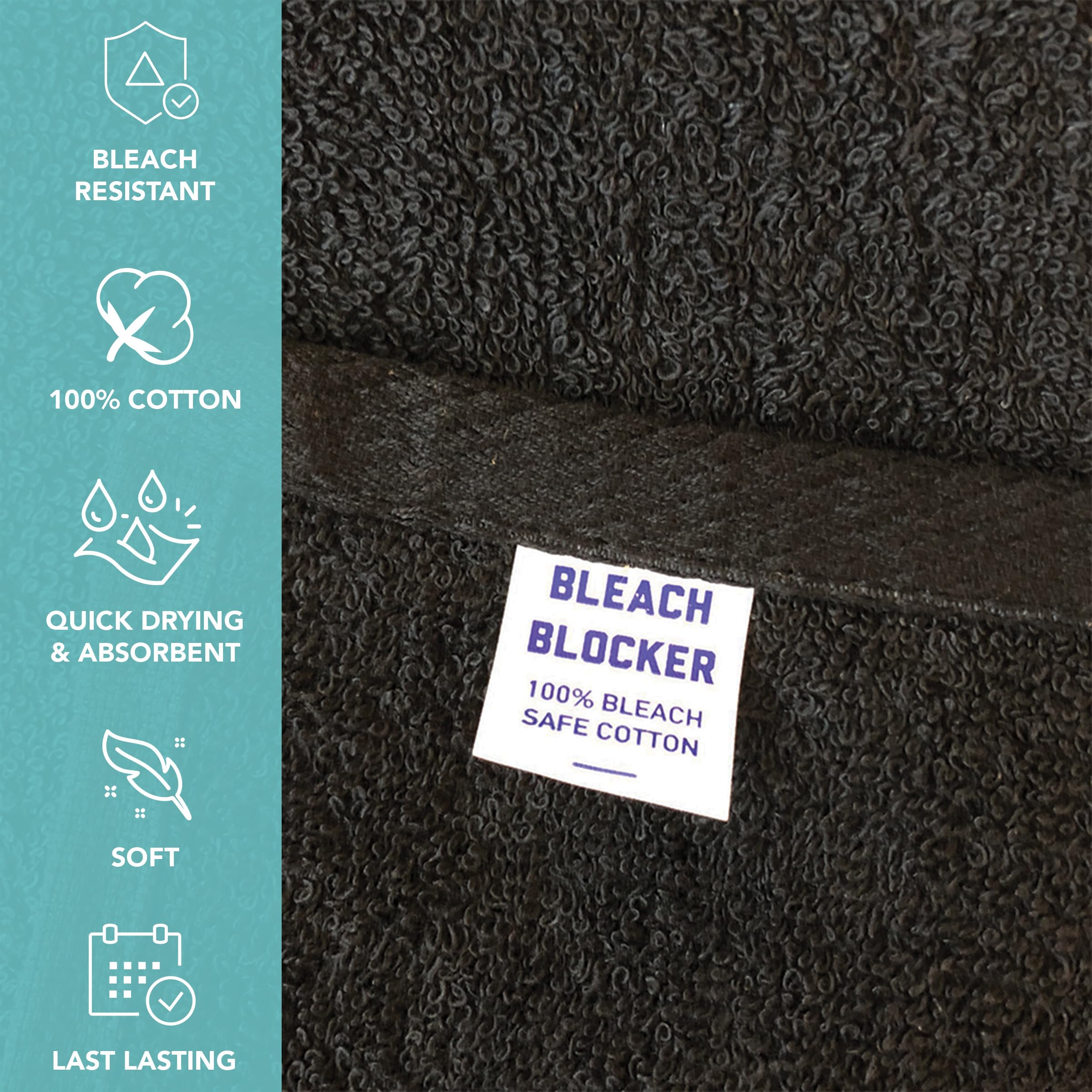 Close up look at the ringspun cotton texture of the black Arkwright towel.