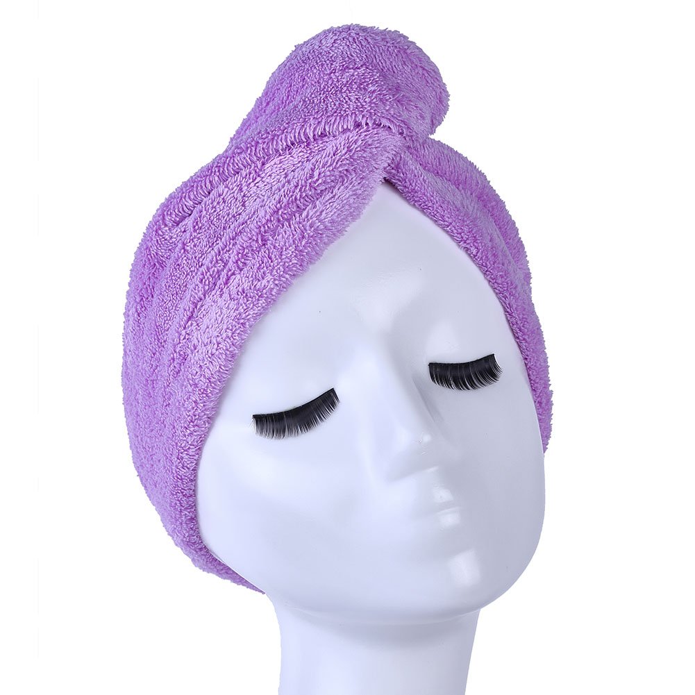 Purple hair turban wrap by YYXR showing the secure button and loop fastening mechanism closely