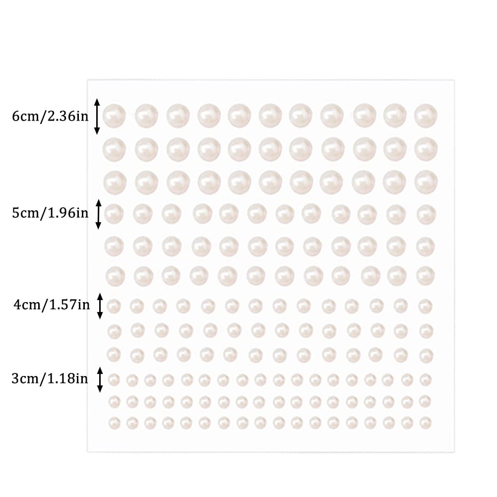 Close up of assorted 3mm to 6mm white pearl stickers