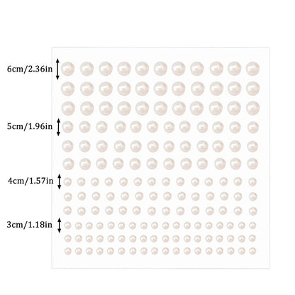 Close up of assorted 3mm to 6mm white pearl stickers