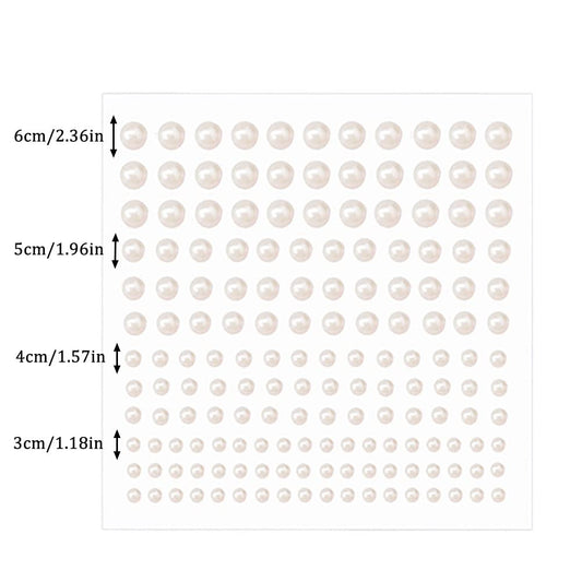 Close up of assorted 3mm to 6mm white pearl stickers