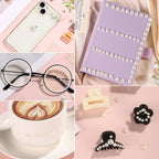 Craft decoration usage showing pearls applied to phone cases and accessories.